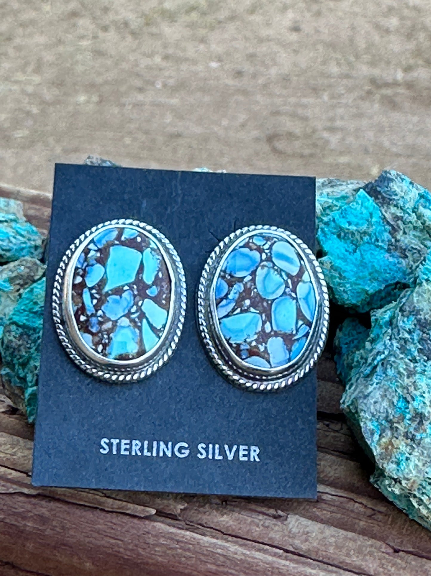 Sterling Silver & Golden Hills Turquoise  Post Earrings Signed