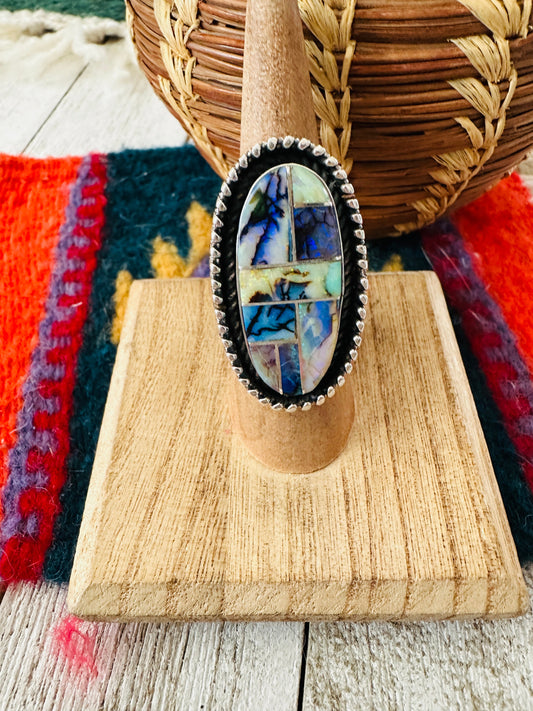 Handcrafted Opal & Sterling Silver Inlay Ring Size 6