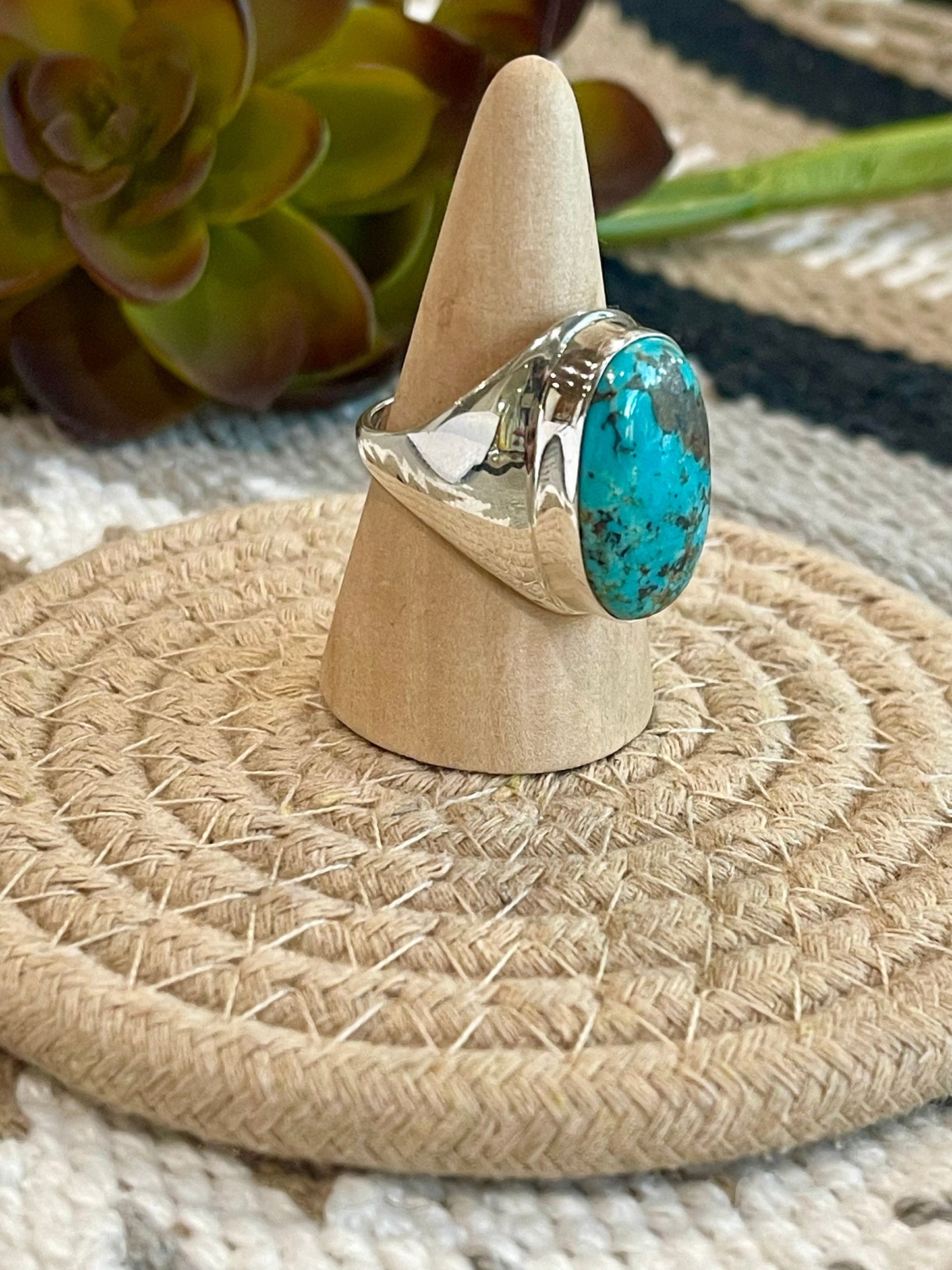 Handcrafted Turquoise & Sterling Silver Ring Size 11