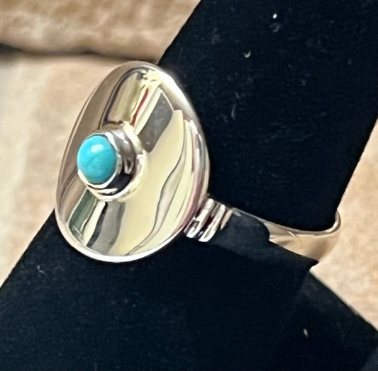 Sterling Silver Disc Ring w/ Turquoise Size 9