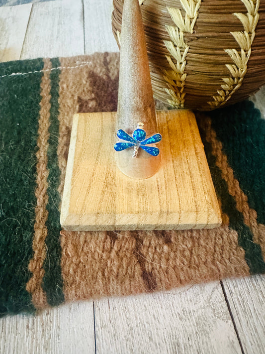 Handcrafted Sterling Silver & Blue Opal Dragonfly Ring