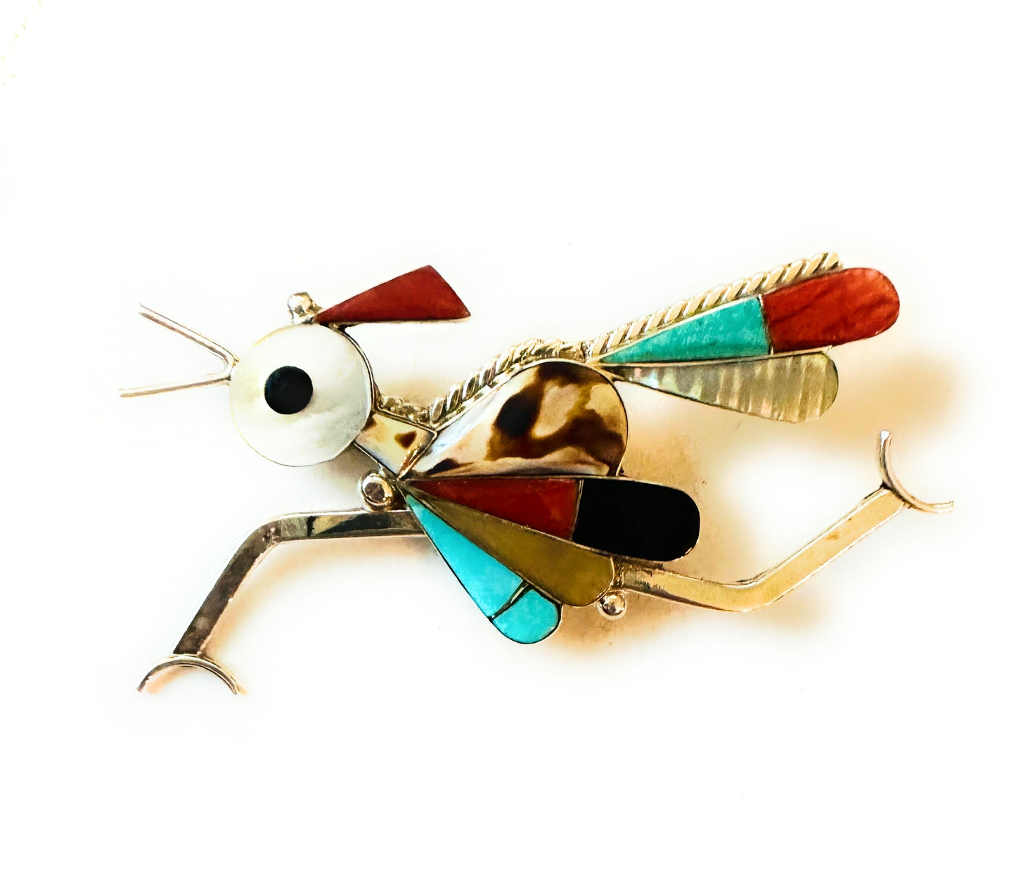 Handcrafted Multi Stone & Sterling Silver Inlay Roadrunner Brooch/ Pendant