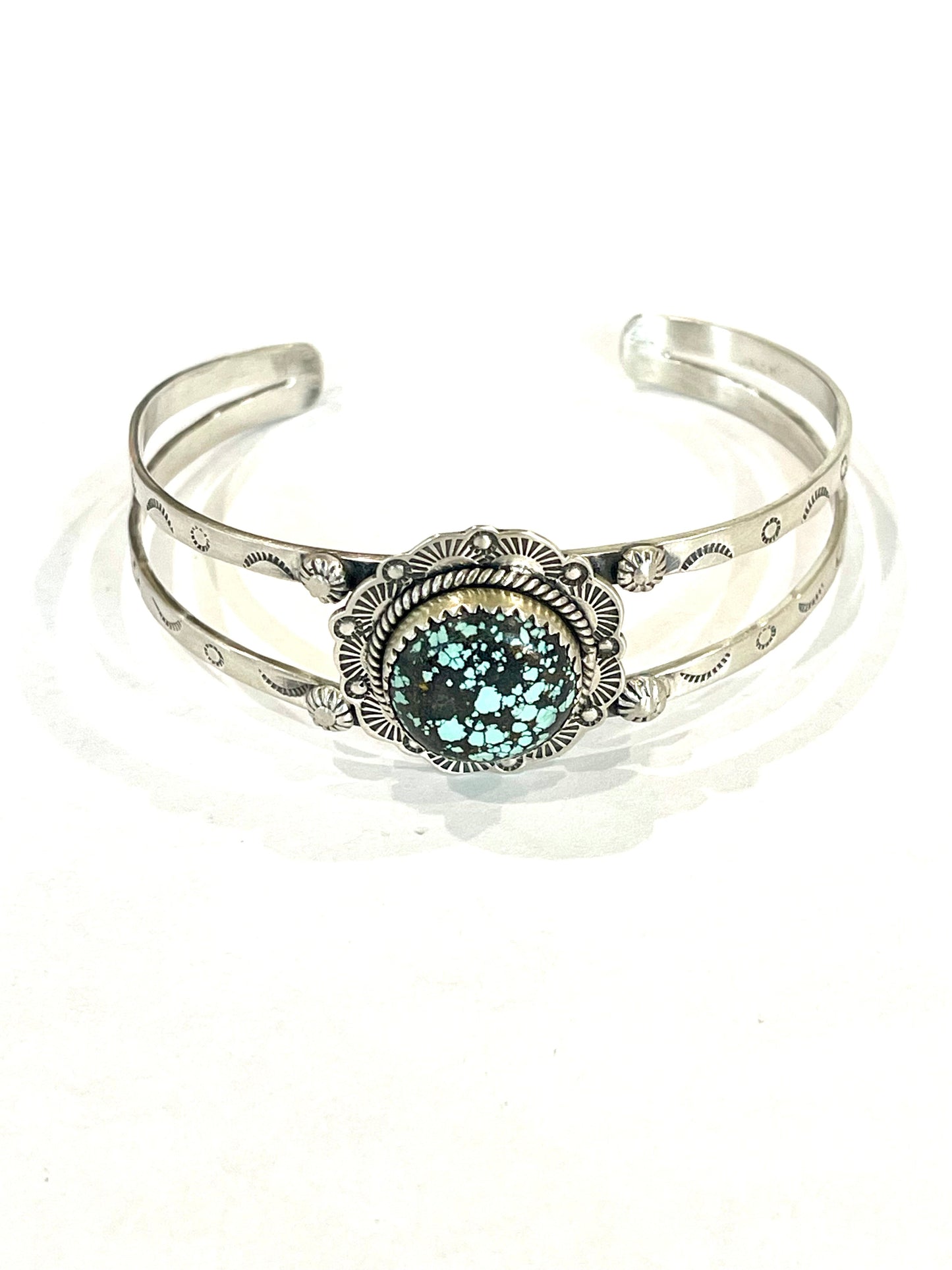 Nizhoni Handmade Sterling Silver & Number 8 Turquoise Adjustable Cuff Bracelet