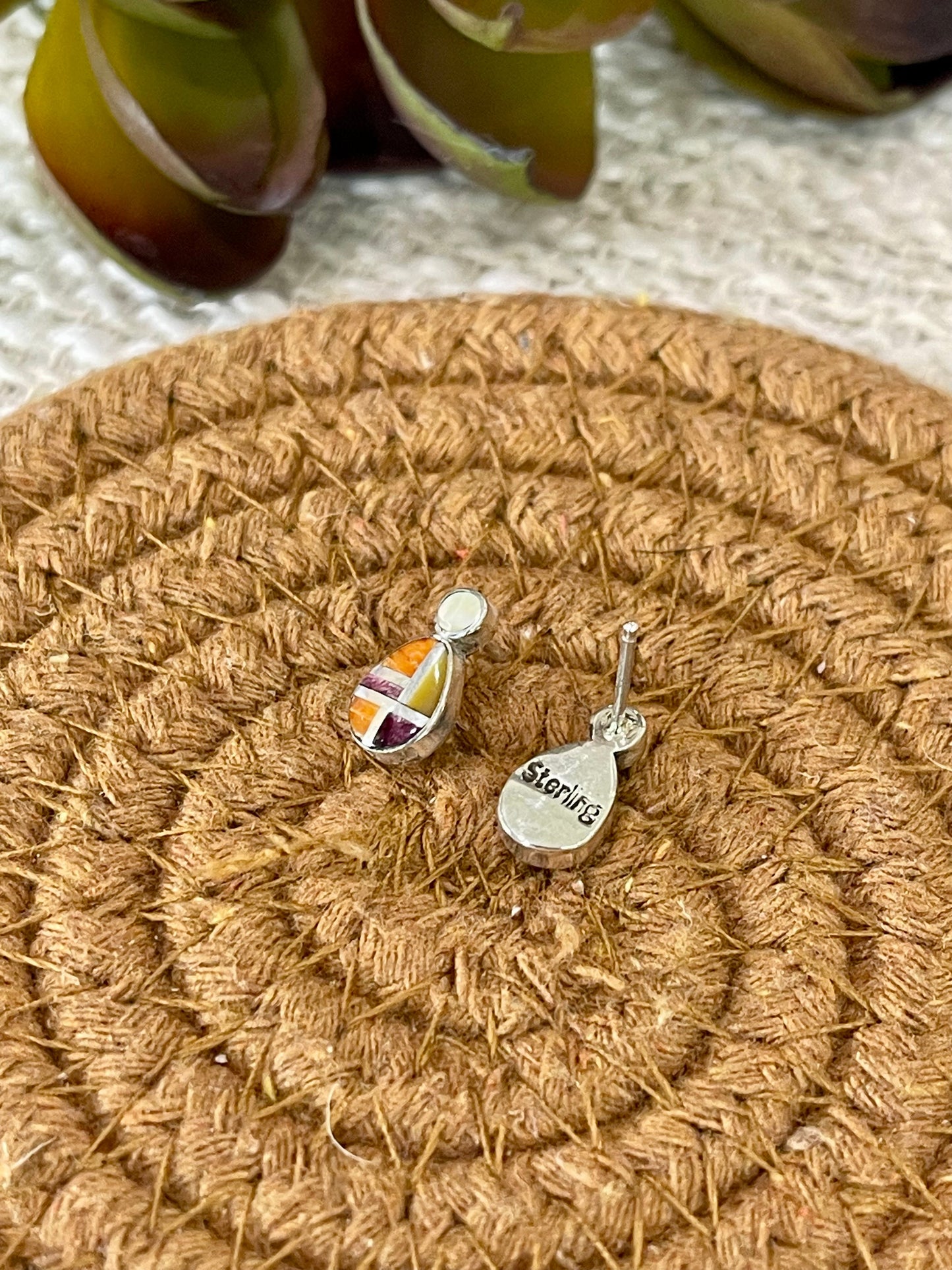 Gorgeous Handmade Sterling Silver & Multi Stone Inlay Post Earrings