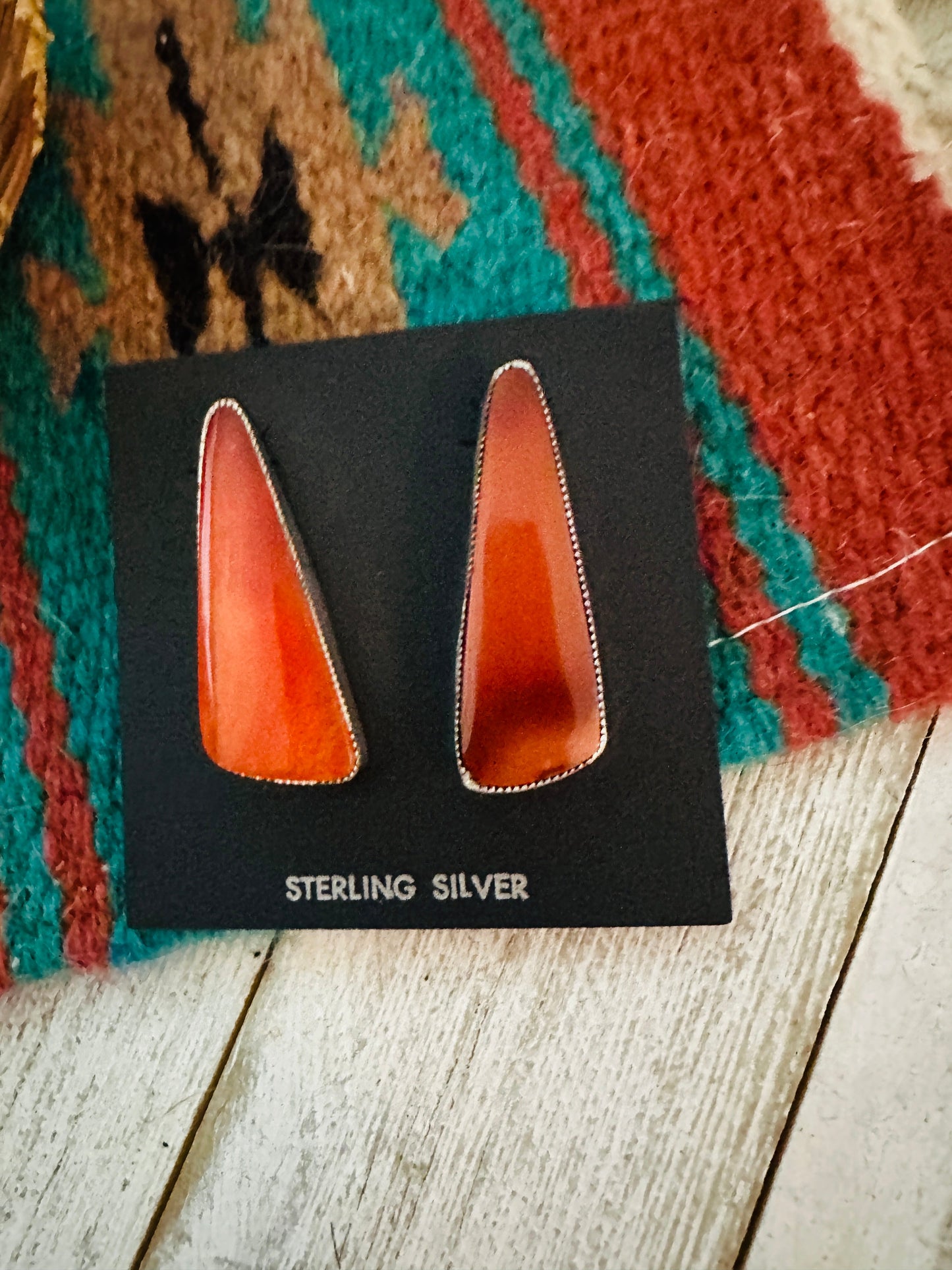 Handcrafted Jasper Sterling Silver Post Earrings Signed