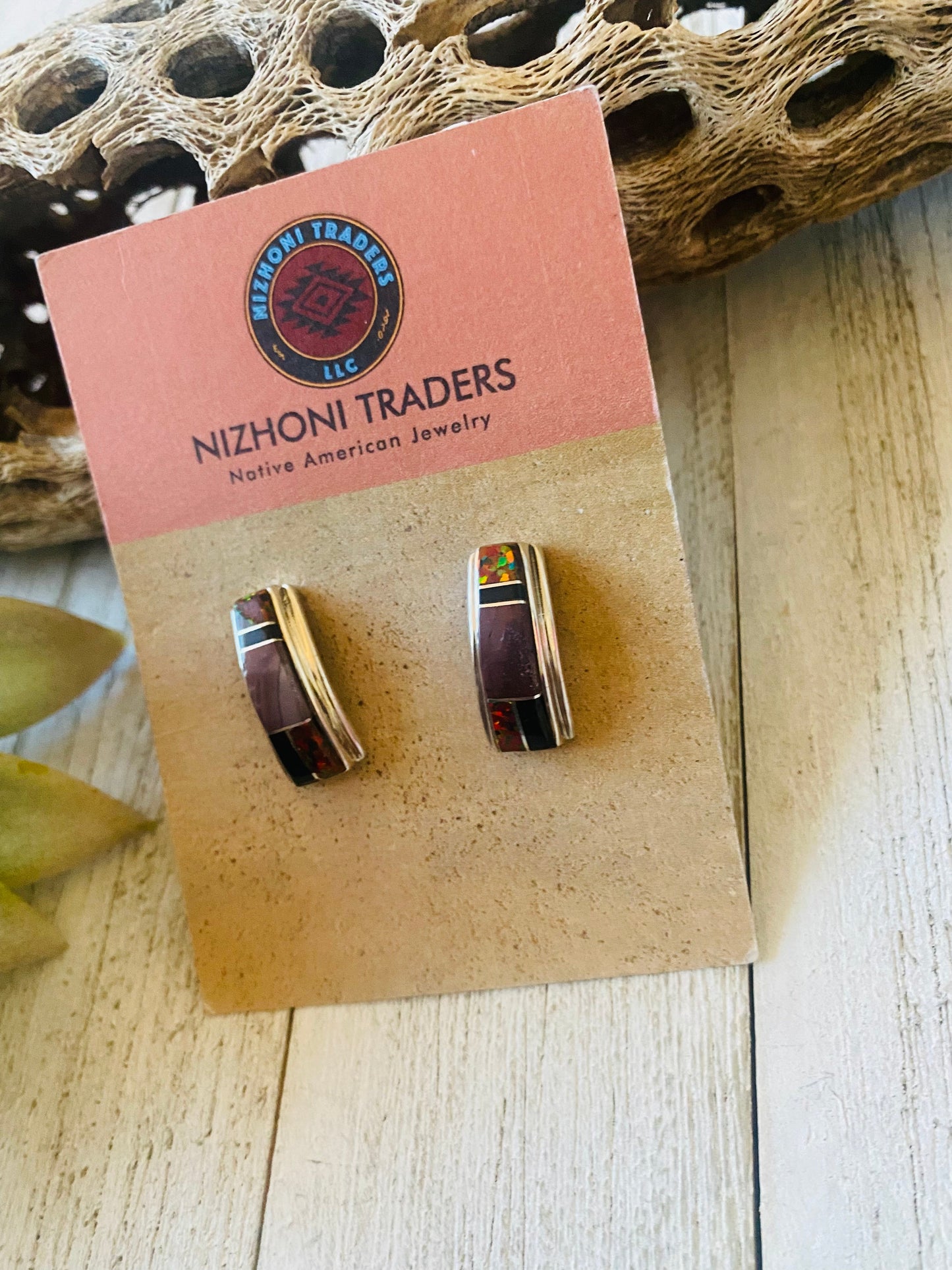 Handcrafted Multi Stone & Sterling Silver Inlay Dangle Earrings Signed