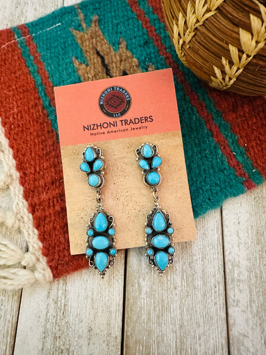 Handcrafted Sterling Silver & Sleeping Beauty Turquoise Cluster Dangle Earrings