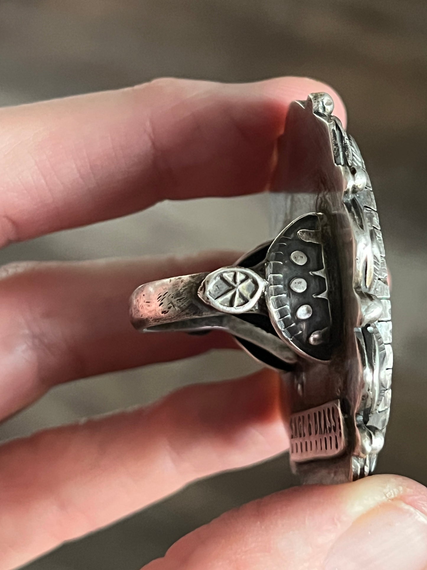 Artisan Sterling Silver and Broken Bow Variscite Statement Ring by Cailey Elle, Size 9.5