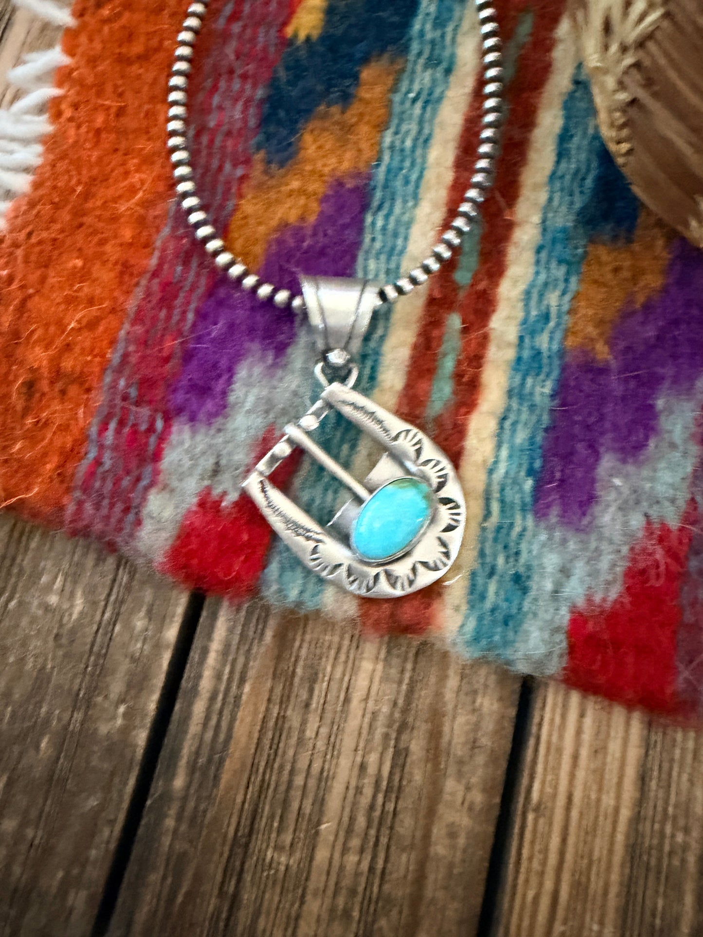 Handcrafted Sterling Silver & Turquoise Belt Buckle Pendant by Leroy James