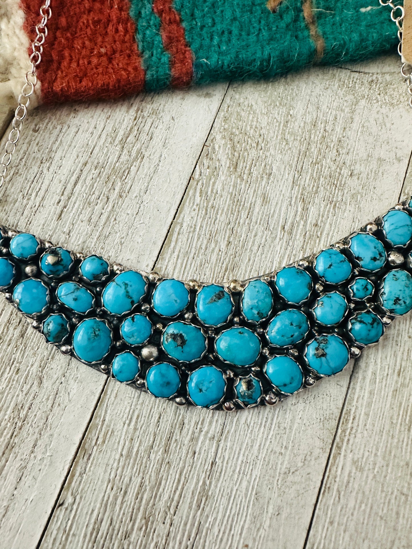Handcrafted Sterling Silver & Turquoise Cluster Necklace and Earring Set