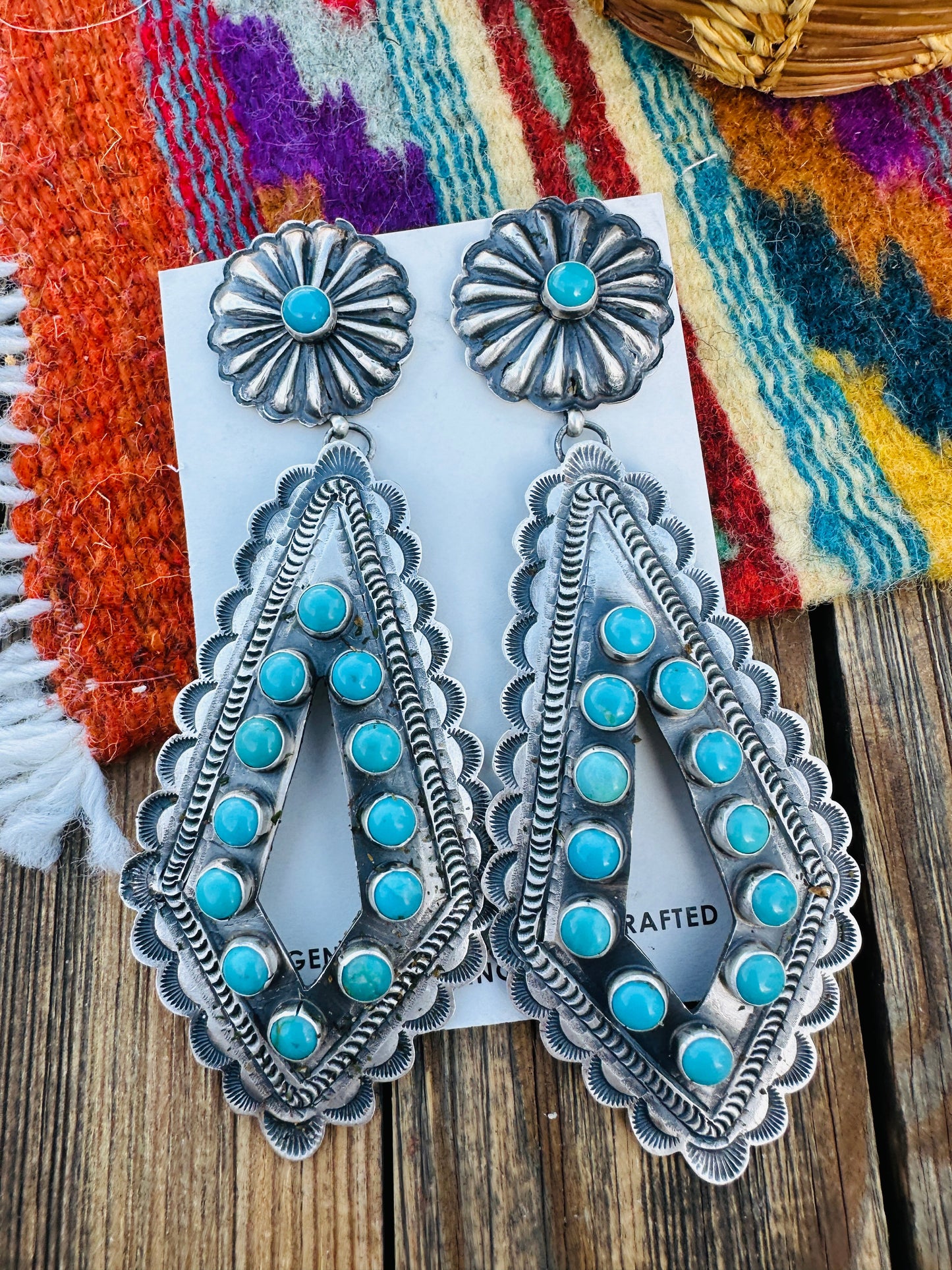 Handcrafted Turquoise & Sterling Silver Dangle Earrings by Eugene Charley