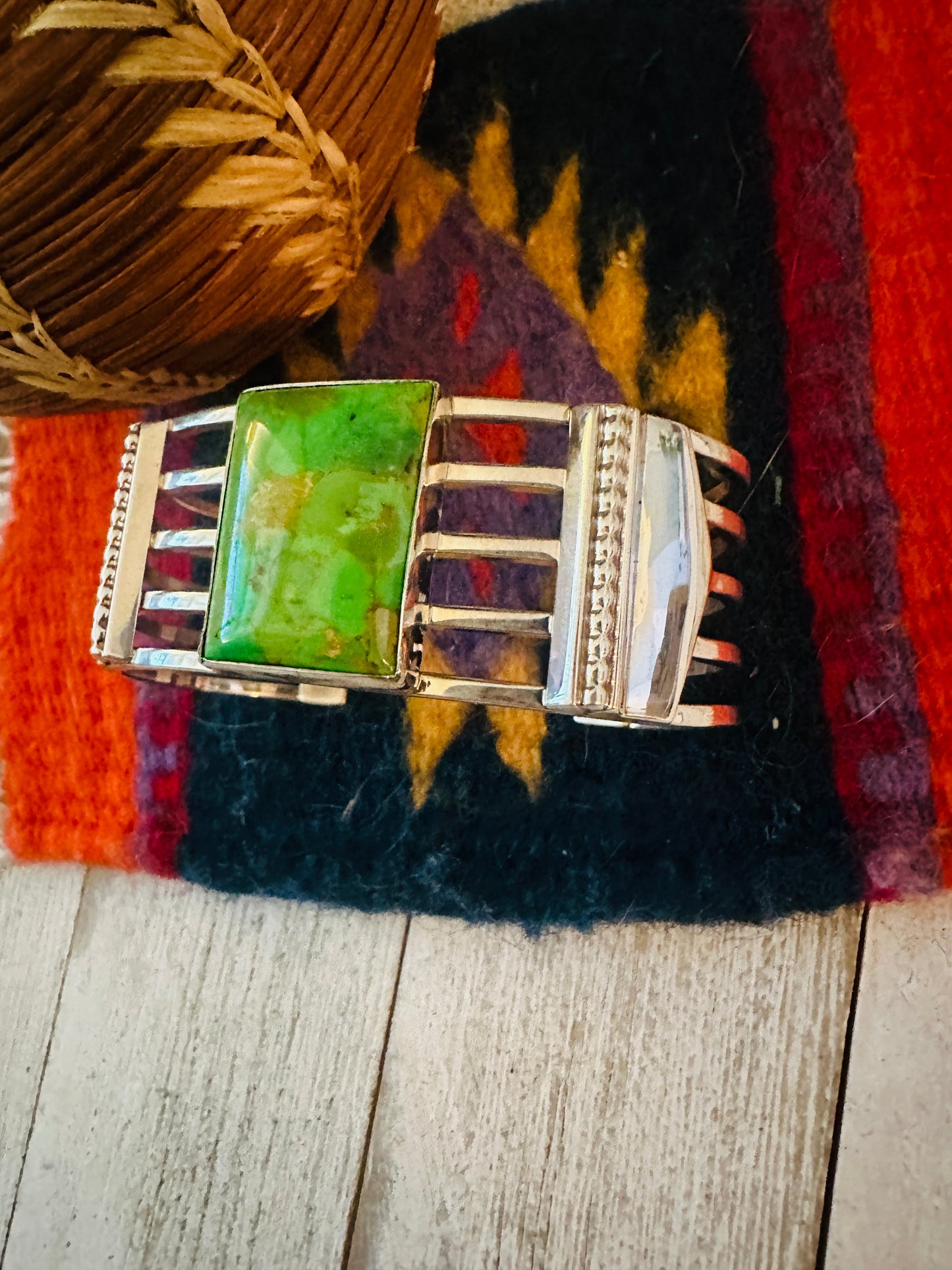 Handcrafted Green Mohave & Sterling Silver Cuff Bracelet