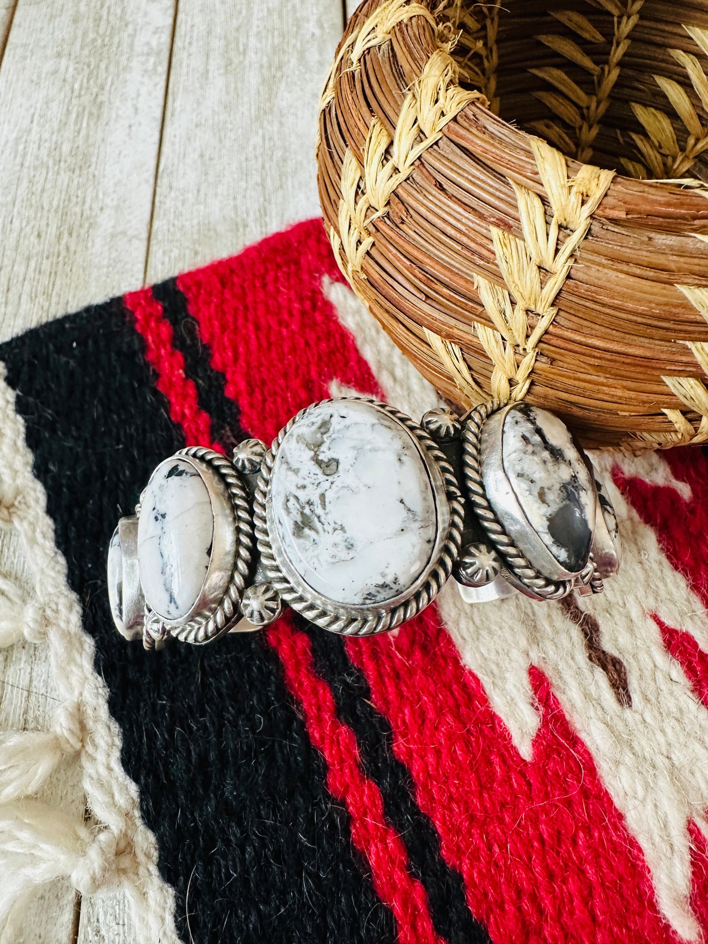 White Buffalo & Sterling Silver Cuff Bracelet /