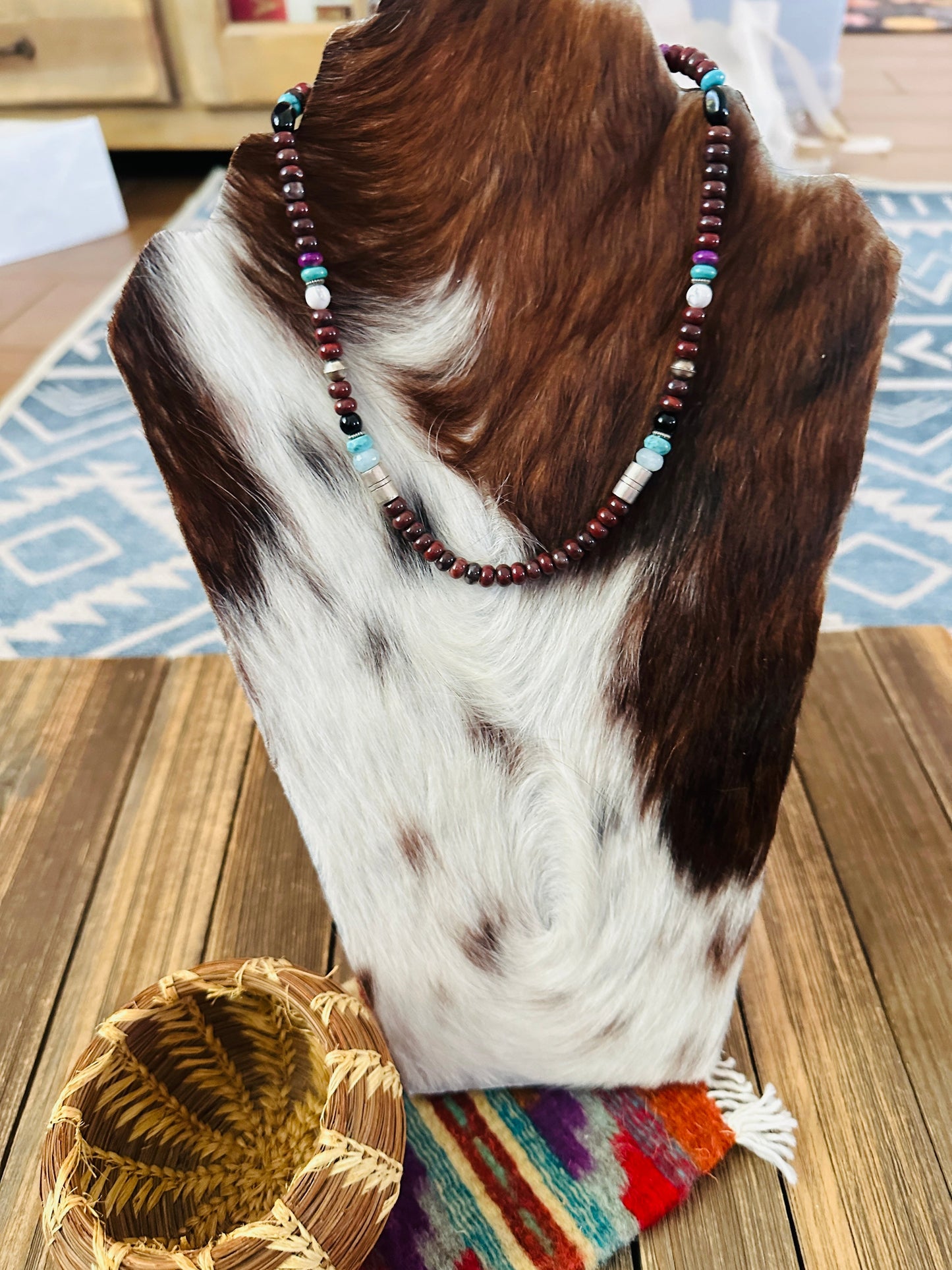 Handcrafted Multi Stone & Sterling Silver Beaded 16” Necklace by T & R Singer