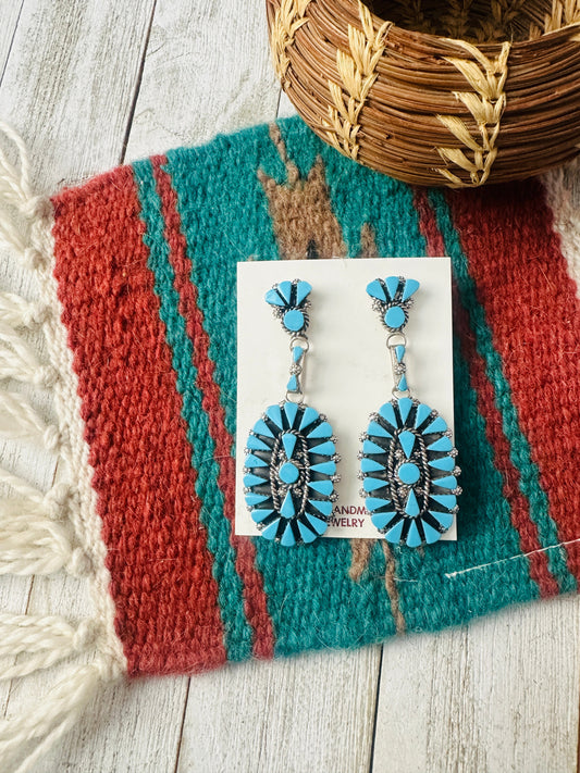 Handcrafted Sterling Silver & Turquoise Cluster Dangle Earrings