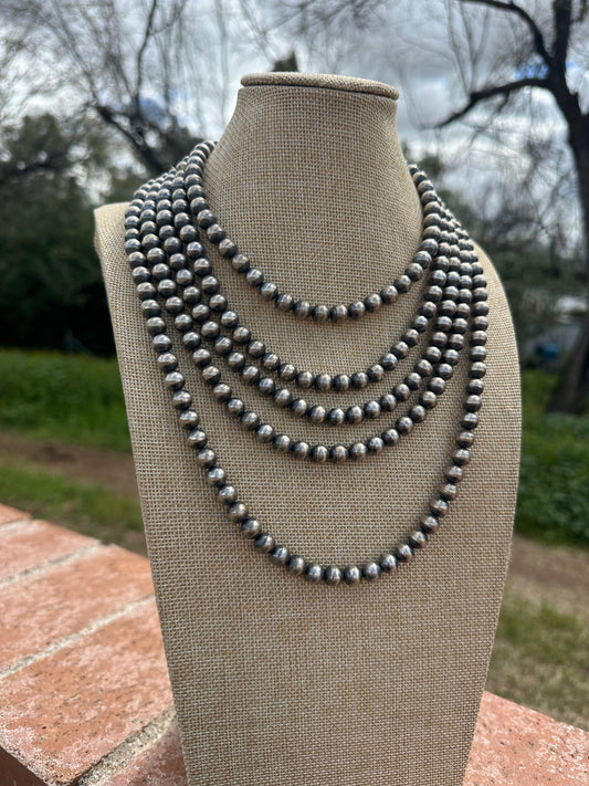 Handmade 8mm Sterling Silver Pearl Style Beaded Necklace w/ 2 inch extender