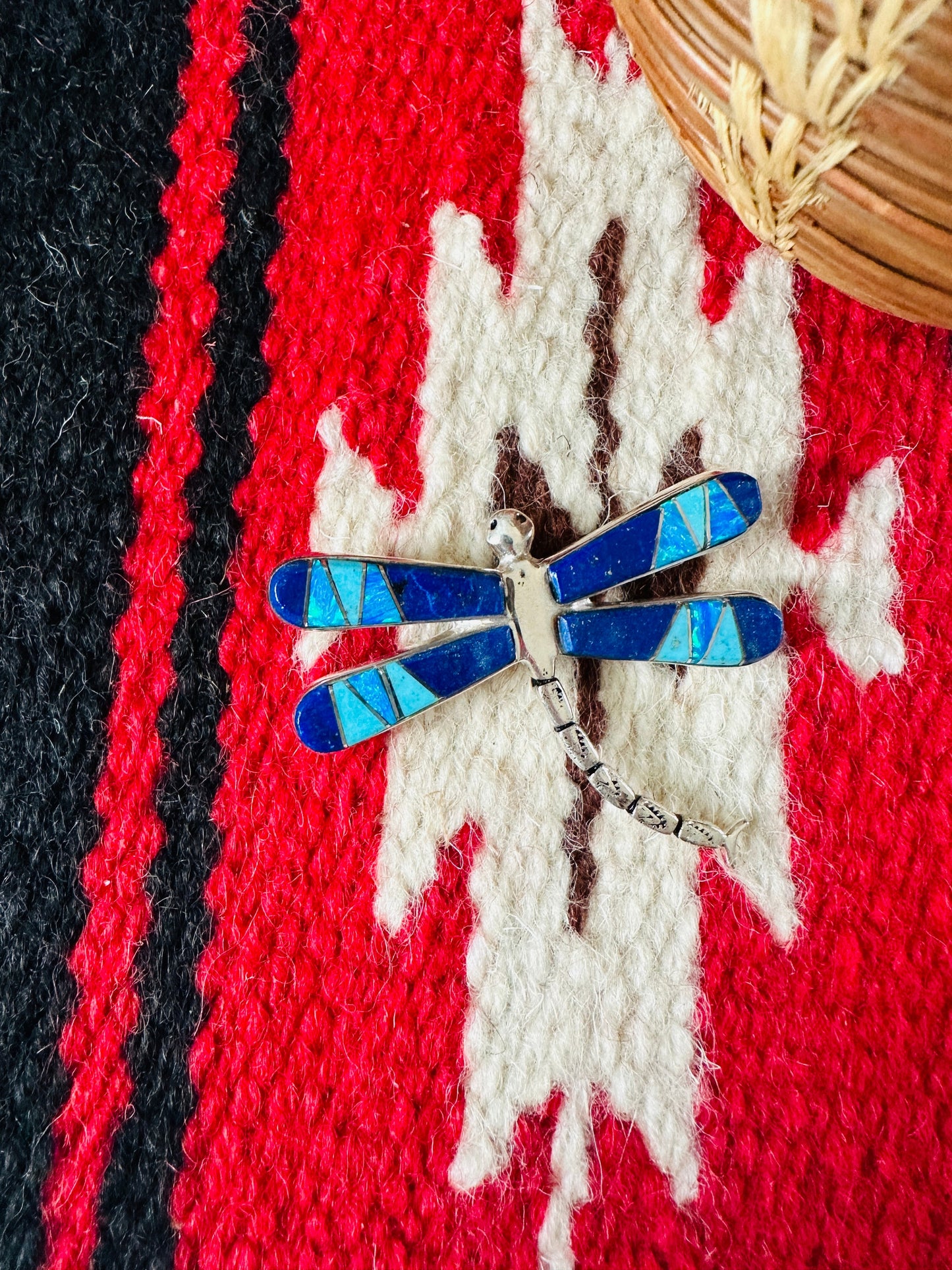 Handcrafted Sterling Silver and Multi Stone Inlay Dragonfly Brooch