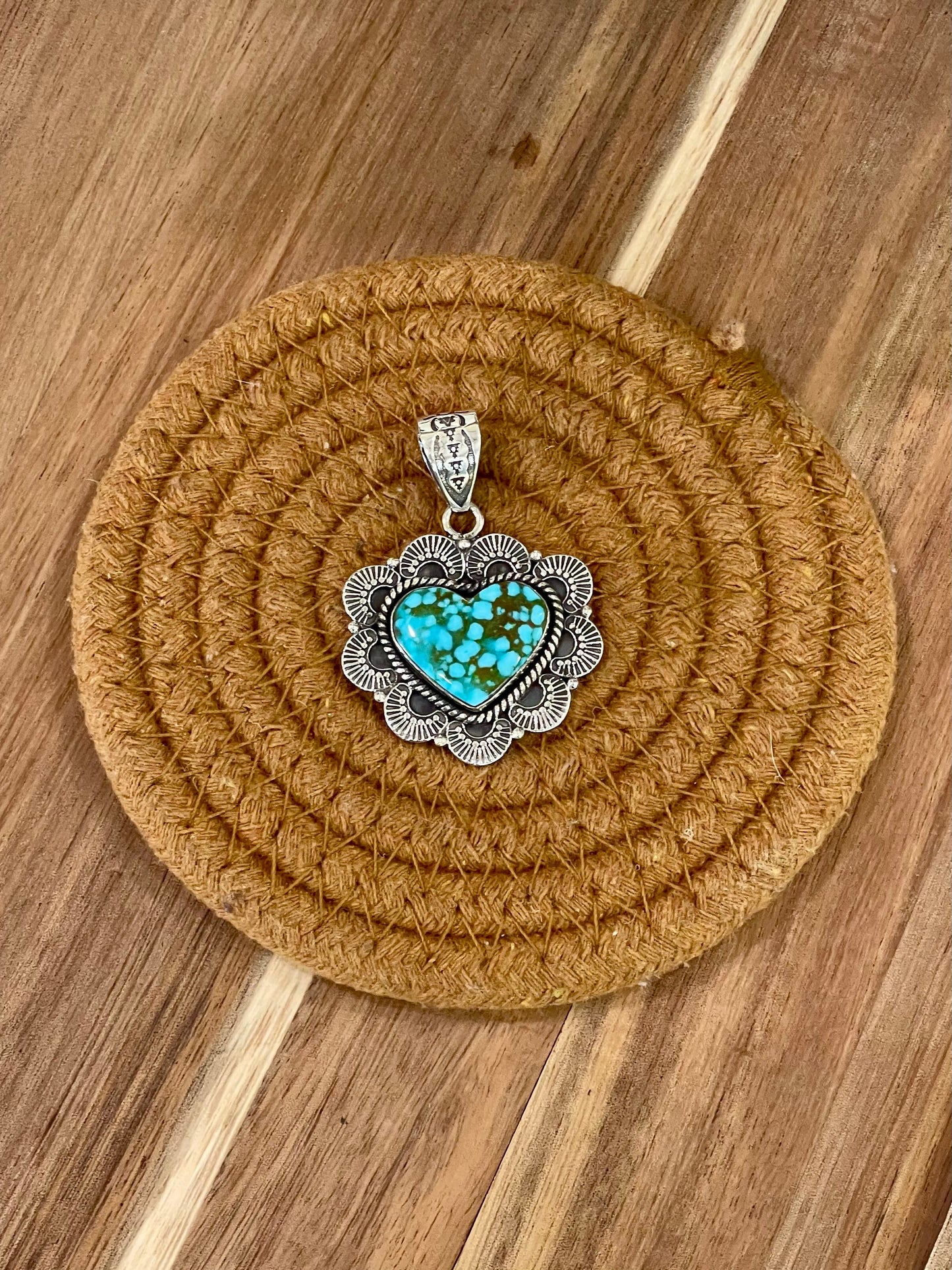 Handcrafted Sterling Silver & Number 8 Turquoise Pendant