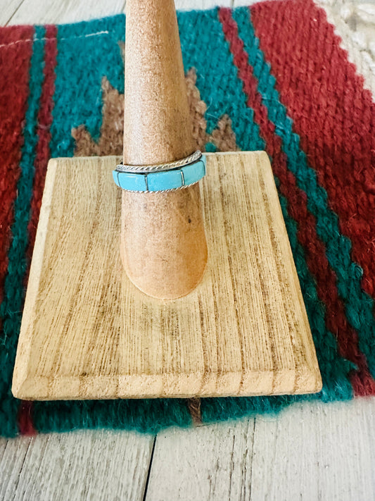 Handcrafted Sterling Silver & 5 Stone Turquoise Inlay Band Ring