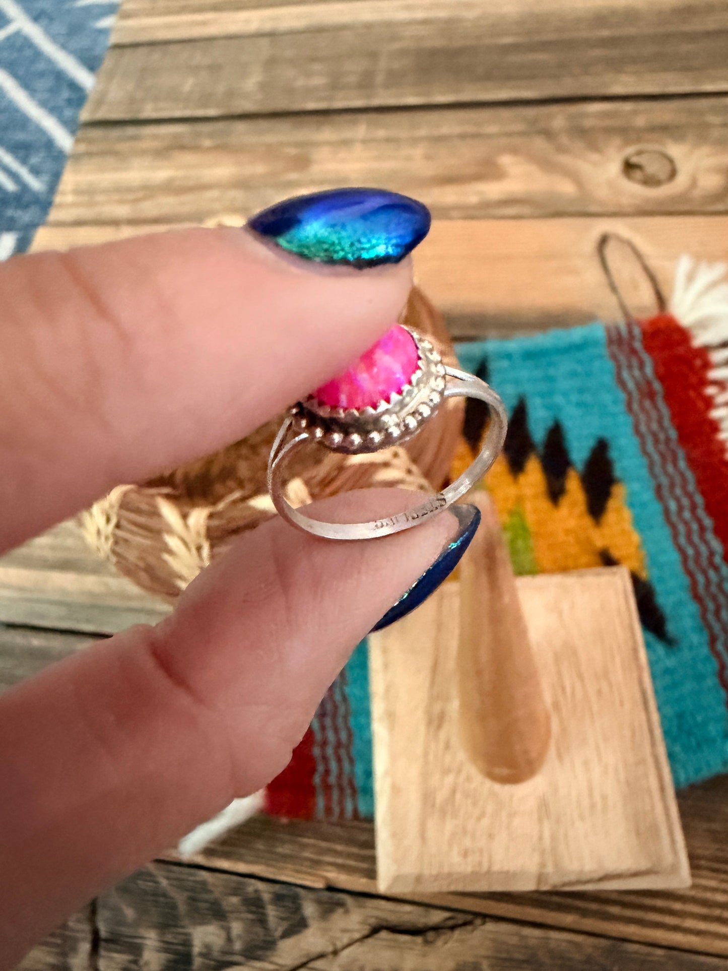Handcrafted Hot Pink Opal & Sterling Silver Ring