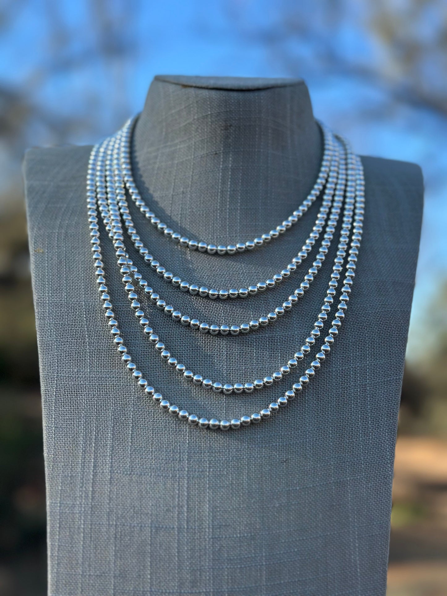 Handcrafted Sterling Silver Elegant Pearl Style Beaded Necklace 5mm