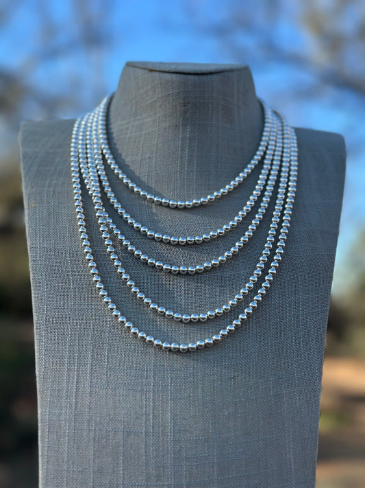 Handcrafted Sterling Silver Elegant Pearl Style Beaded Necklace 6mm