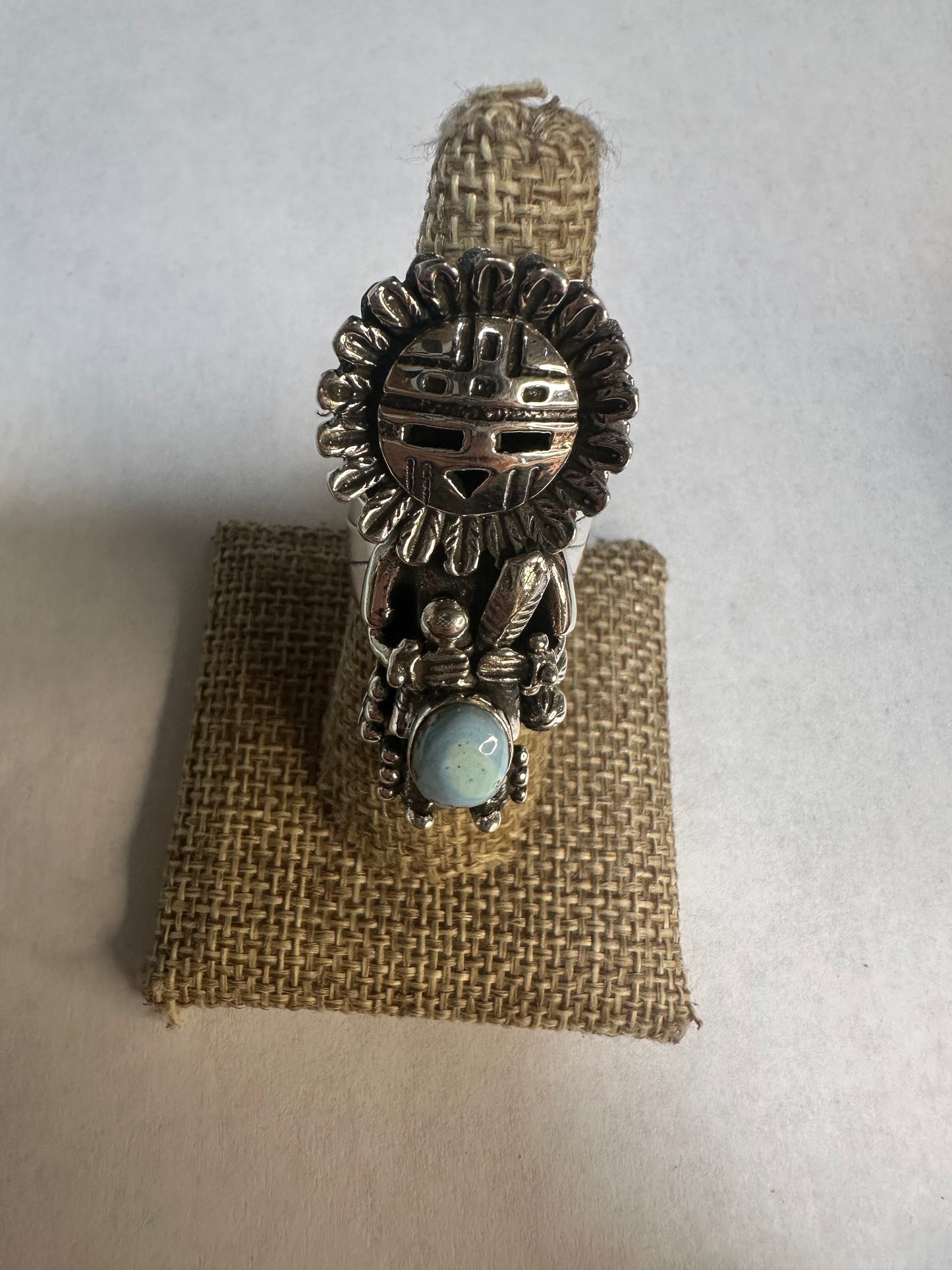 Handmade Golden Hills Turquoise Kachina And Sterling Silver Adjustable Ring