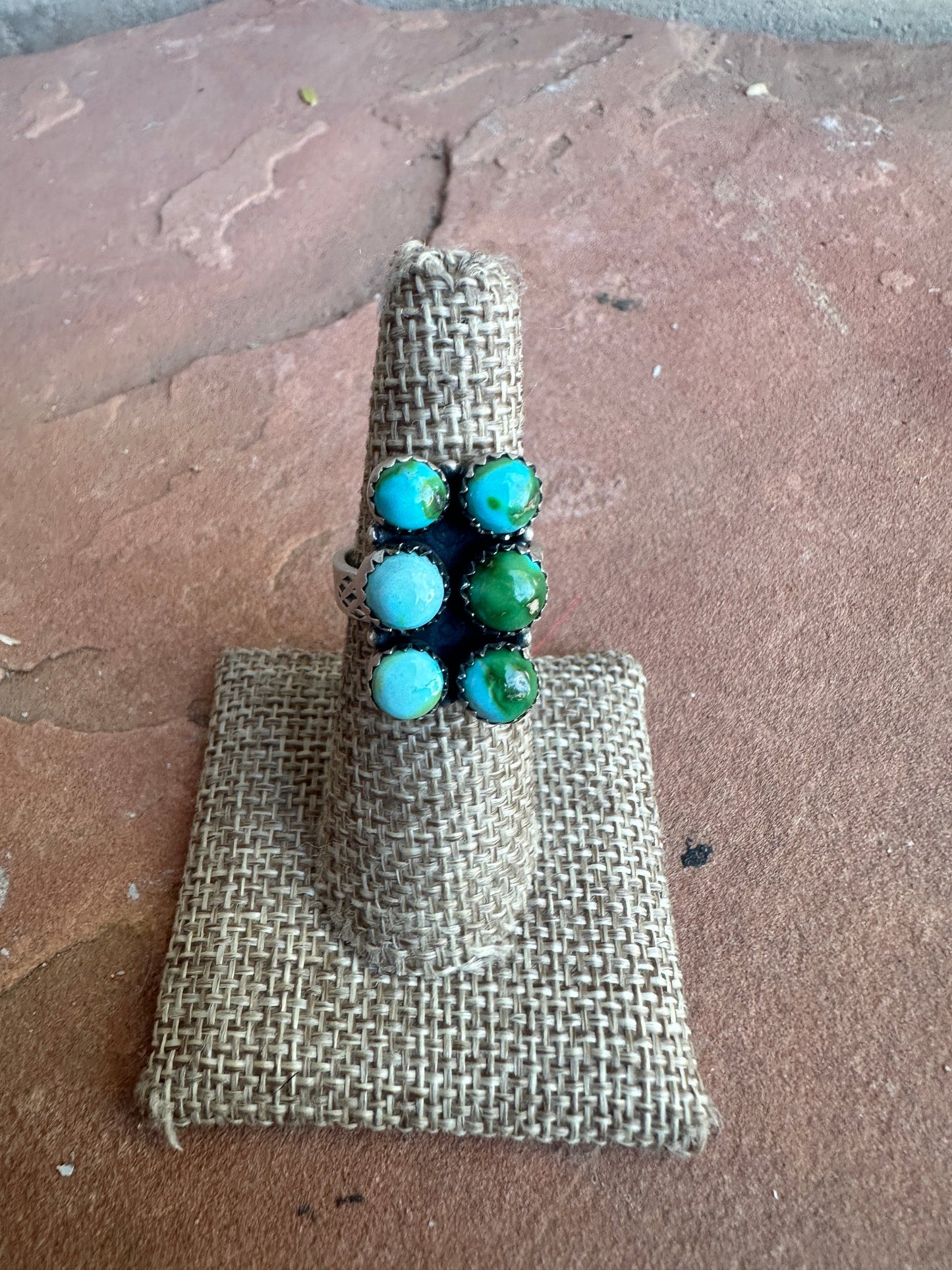 Handmade Sonoran Mountain Turquoise & Sterling Adjustable 6 Stone Ring