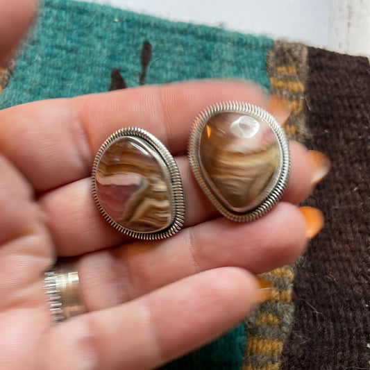 Handcrafted Sterling Silver & Rhodochrosite Stone Post Earrings