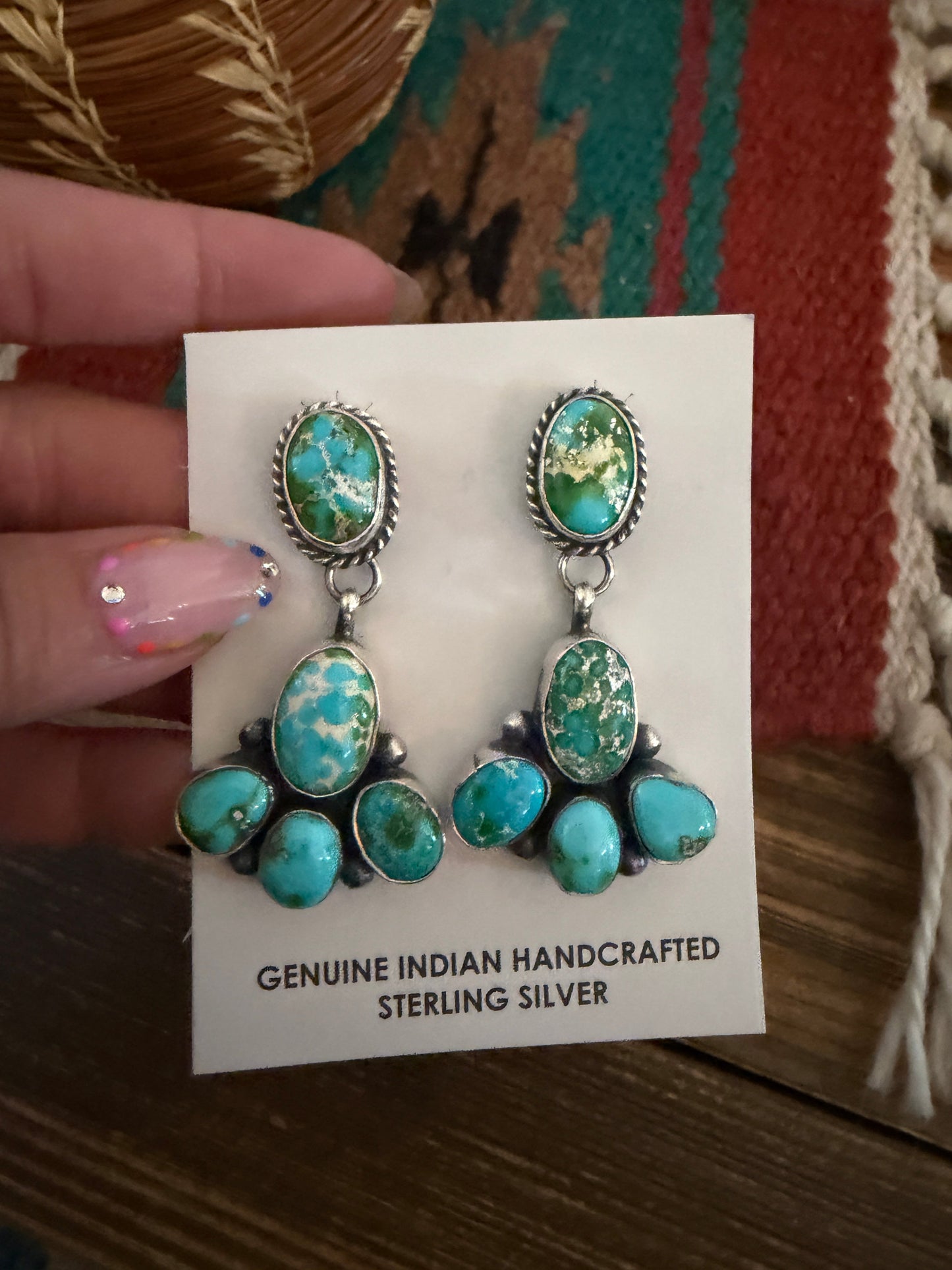 Handcrafted Sonoran Mountain Turquoise & Sterling Silver Dangle Earrings by Debra Smith