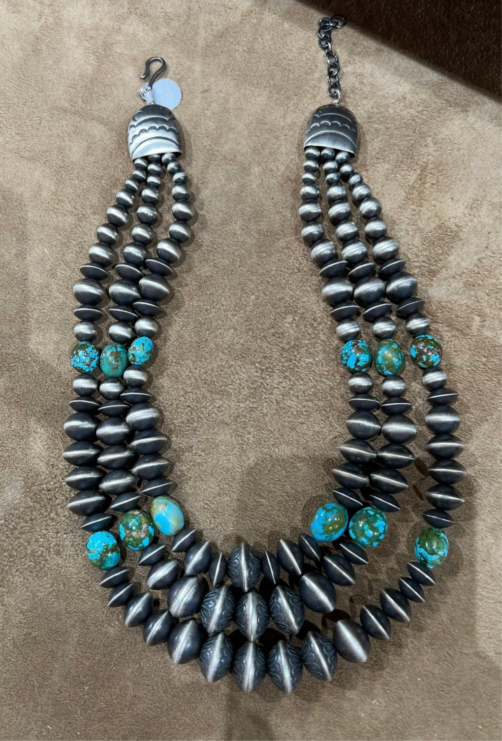 Rose Martin Sterling Silver & Kingman Turquoise Three Strand Necklace