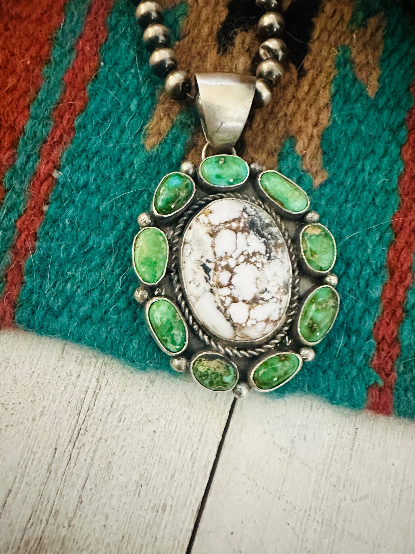 Navajo Sonoran Gold Turquoise, Wild Horse and Sterling Silver Cluster Pendant