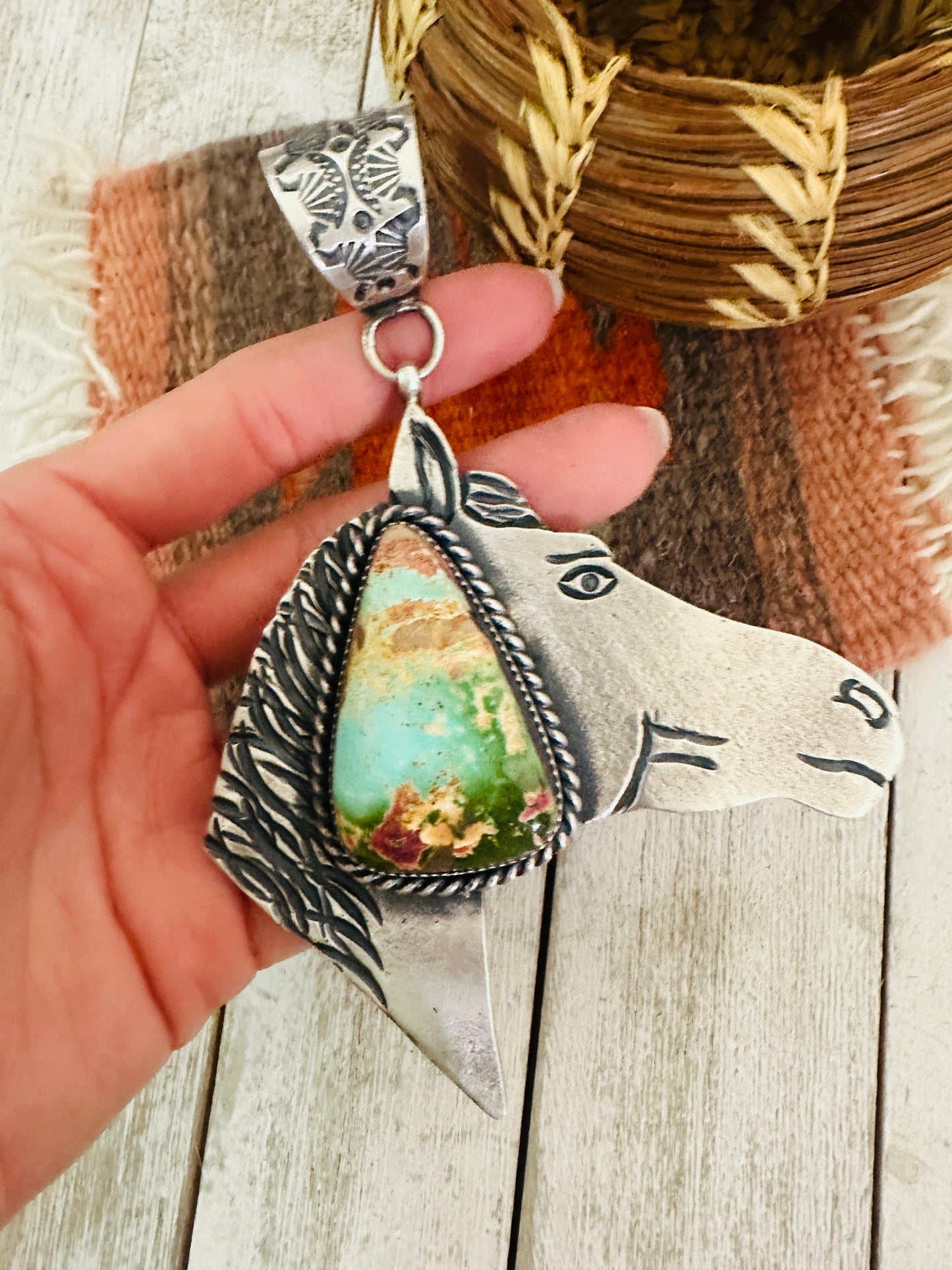 Handcrafted Turquoise & Sterling Silver Horse Pendant by Kevin Billah