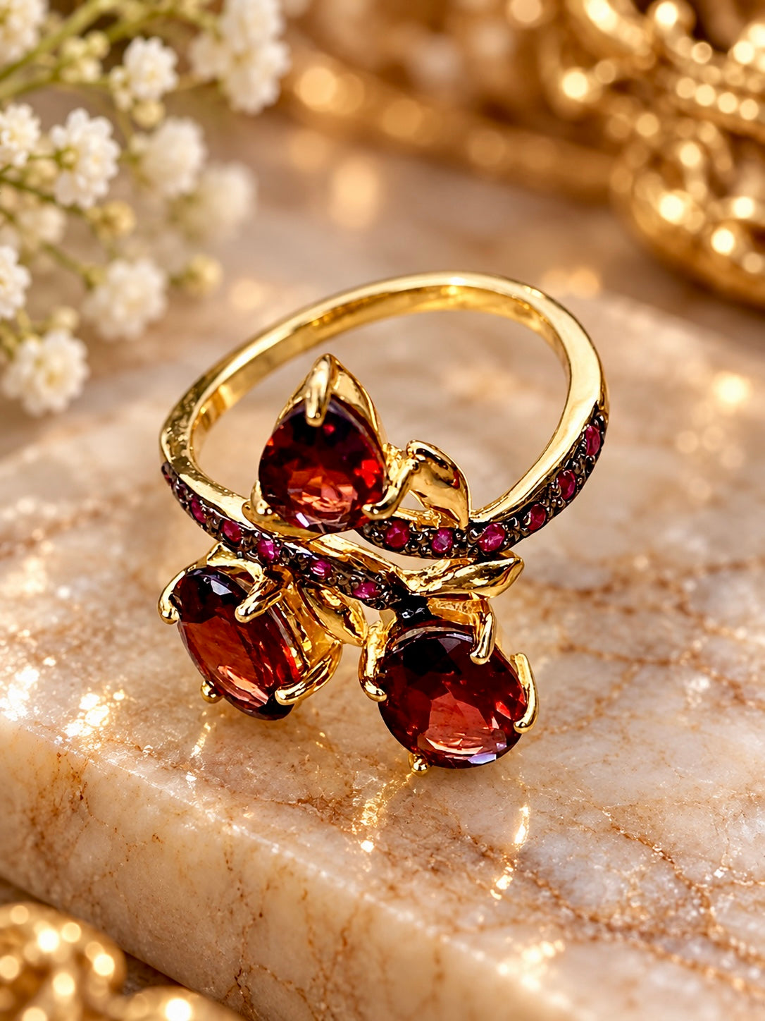 Handcrafted 14k Gold Plated Garnet Ruby Sterling Ring