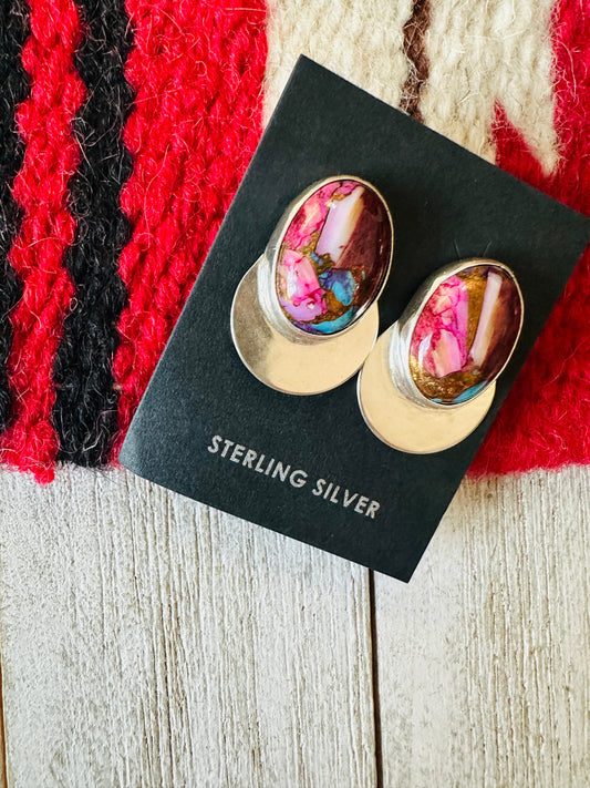 Handcrafted Pink Dream Mojave & Sterling Silver Post Earrings