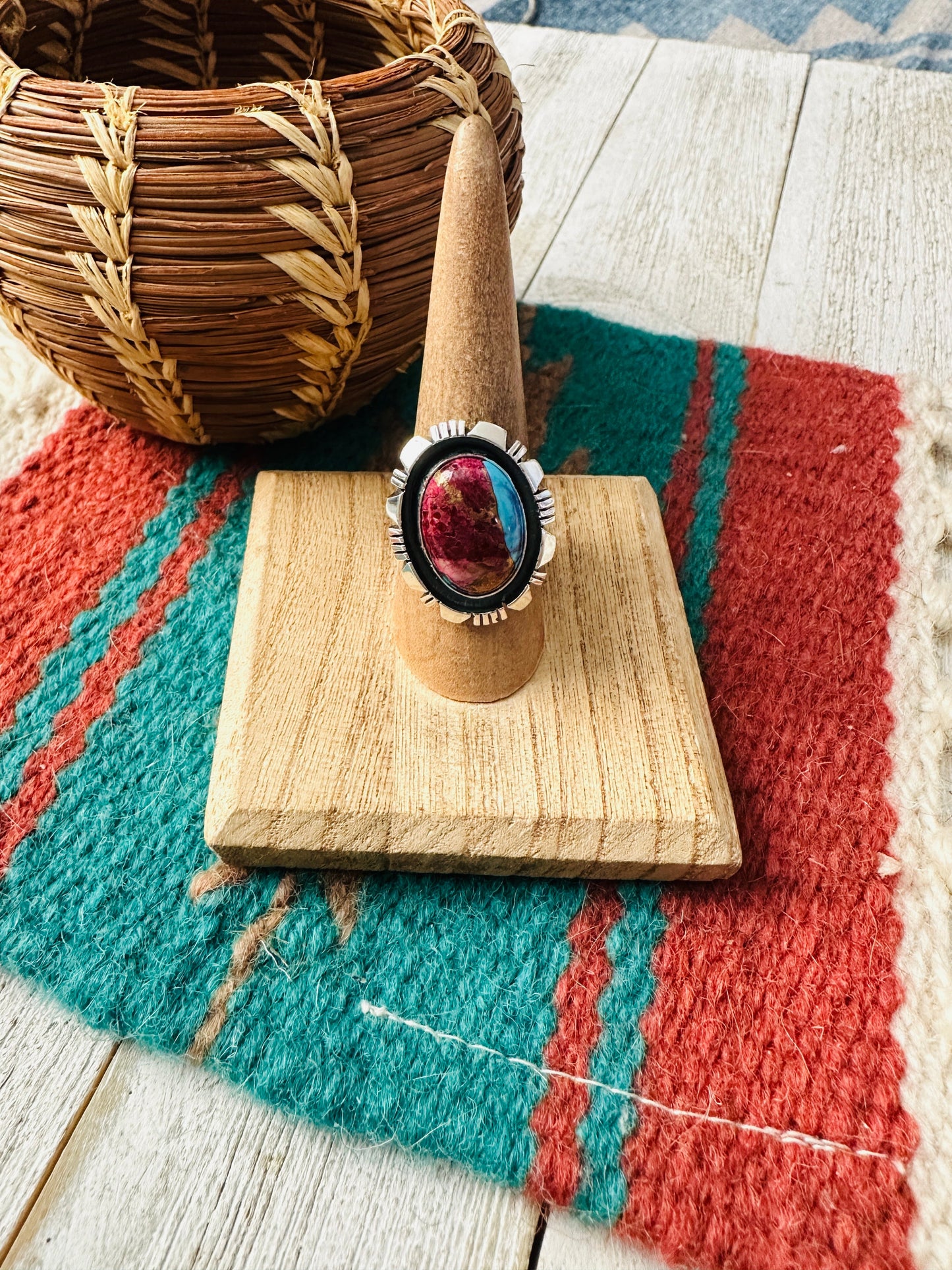 Handcrafted Sterling Silver & Pink Dream Mojave Adjustable Ring
