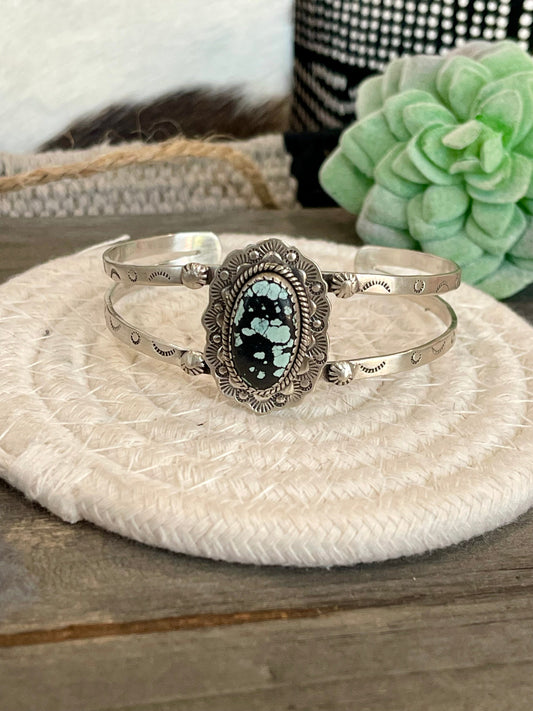 Nizhoni Handmade Sterling Silver & Number 8 Turquoise Adjustable Cuff Bracelet
