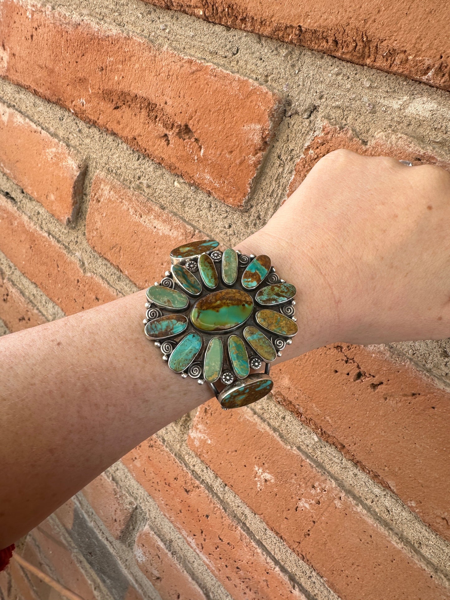 Jacqueline Silver Royston Turquoise & Sterling Cluster Cuff /