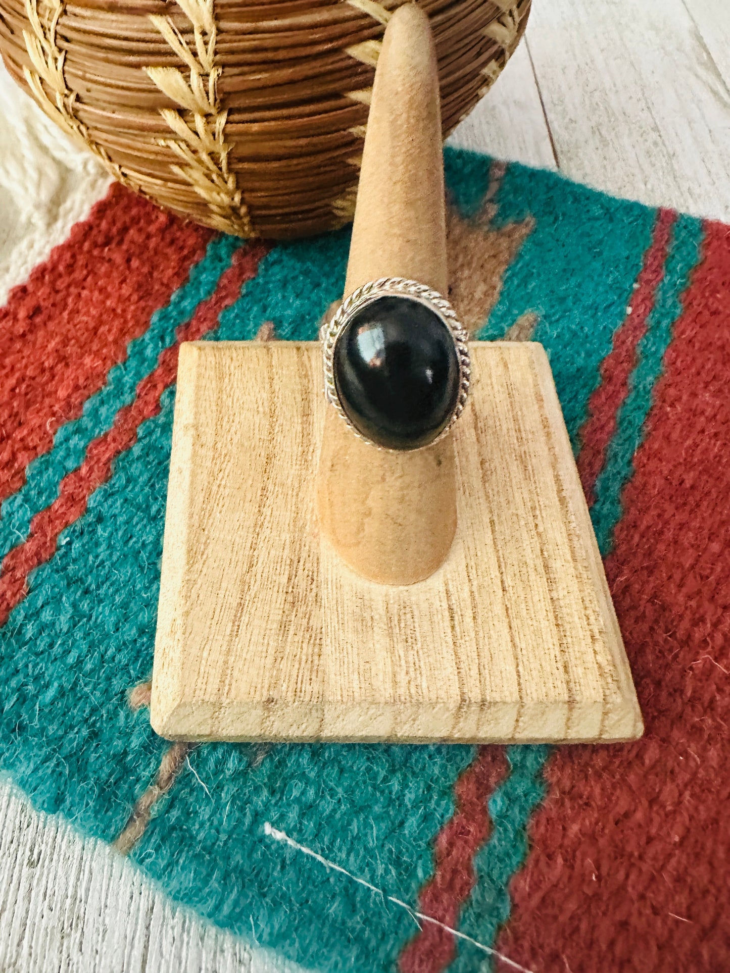 Navajo Black Onyx & Sterling Silver Ring Size 5.75