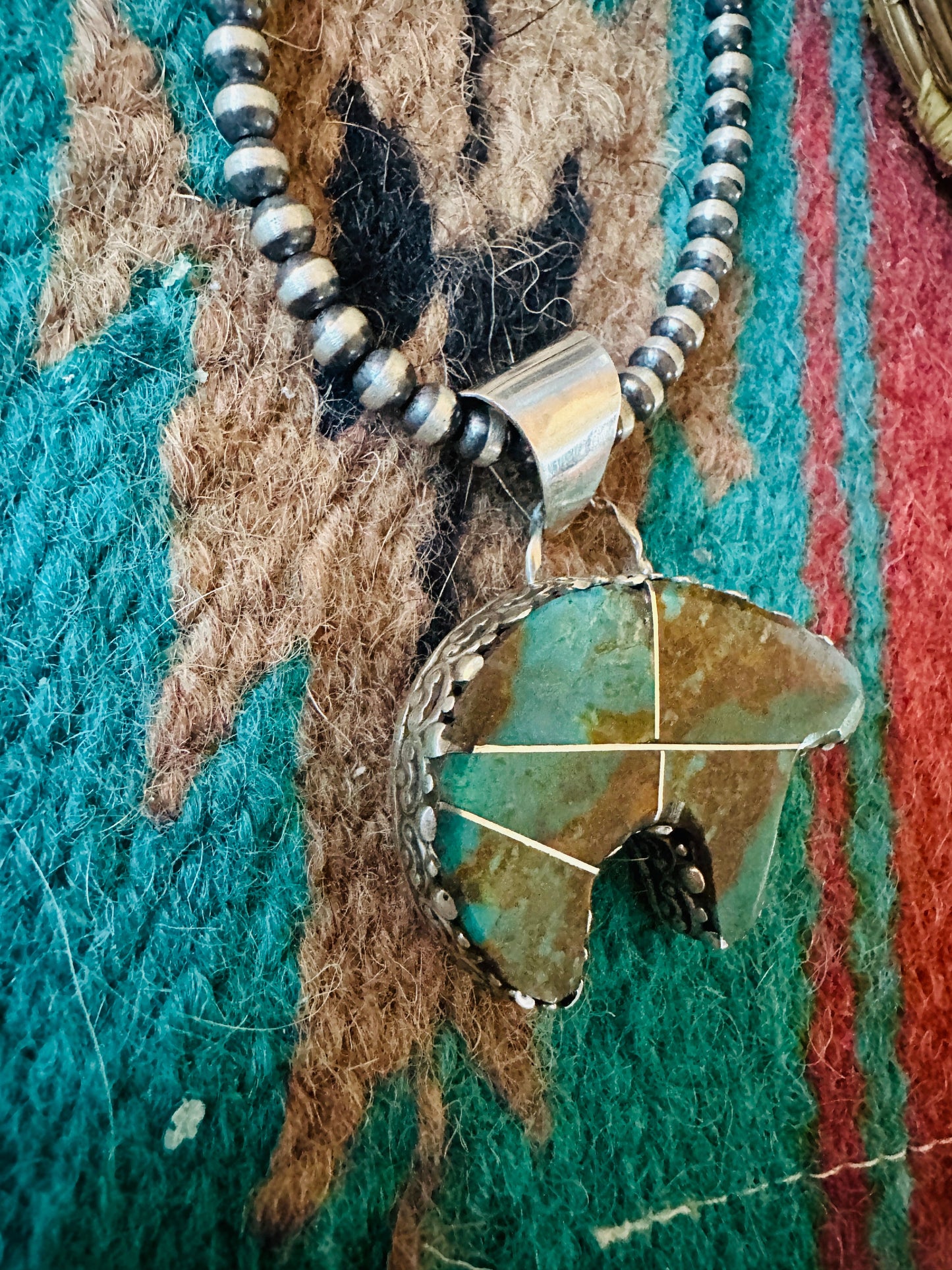 Handcrafted Turquoise & Sterling Silver Inlay Fetish Bear Pendant