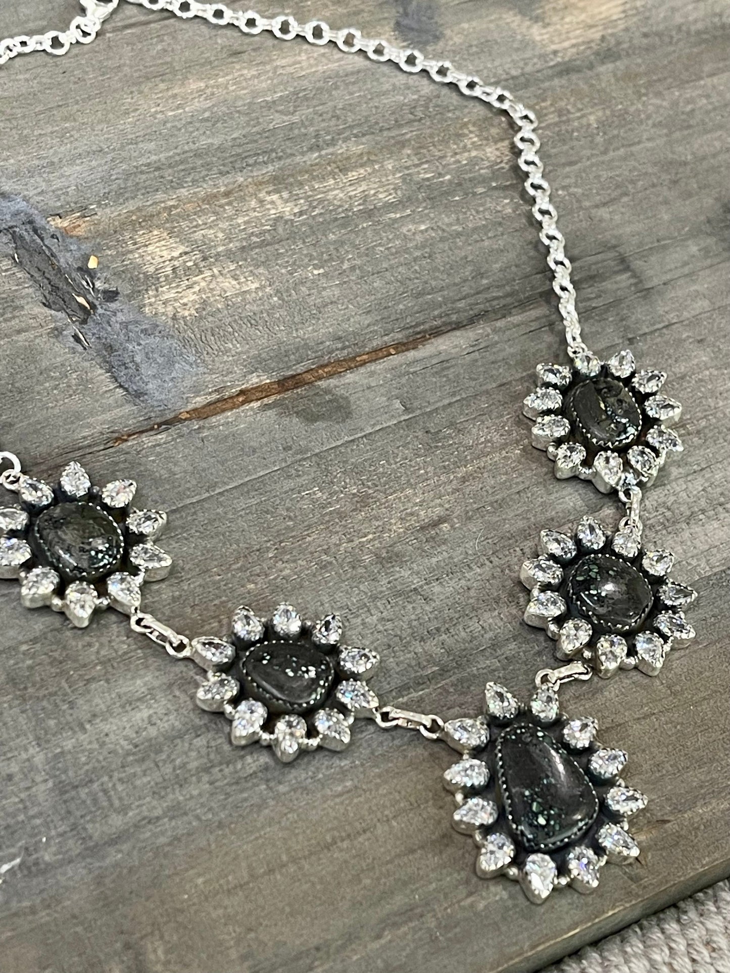 Handmade Sterling Silver , New Lander & Cubic Zirconia Necklace Signed Nizhoni