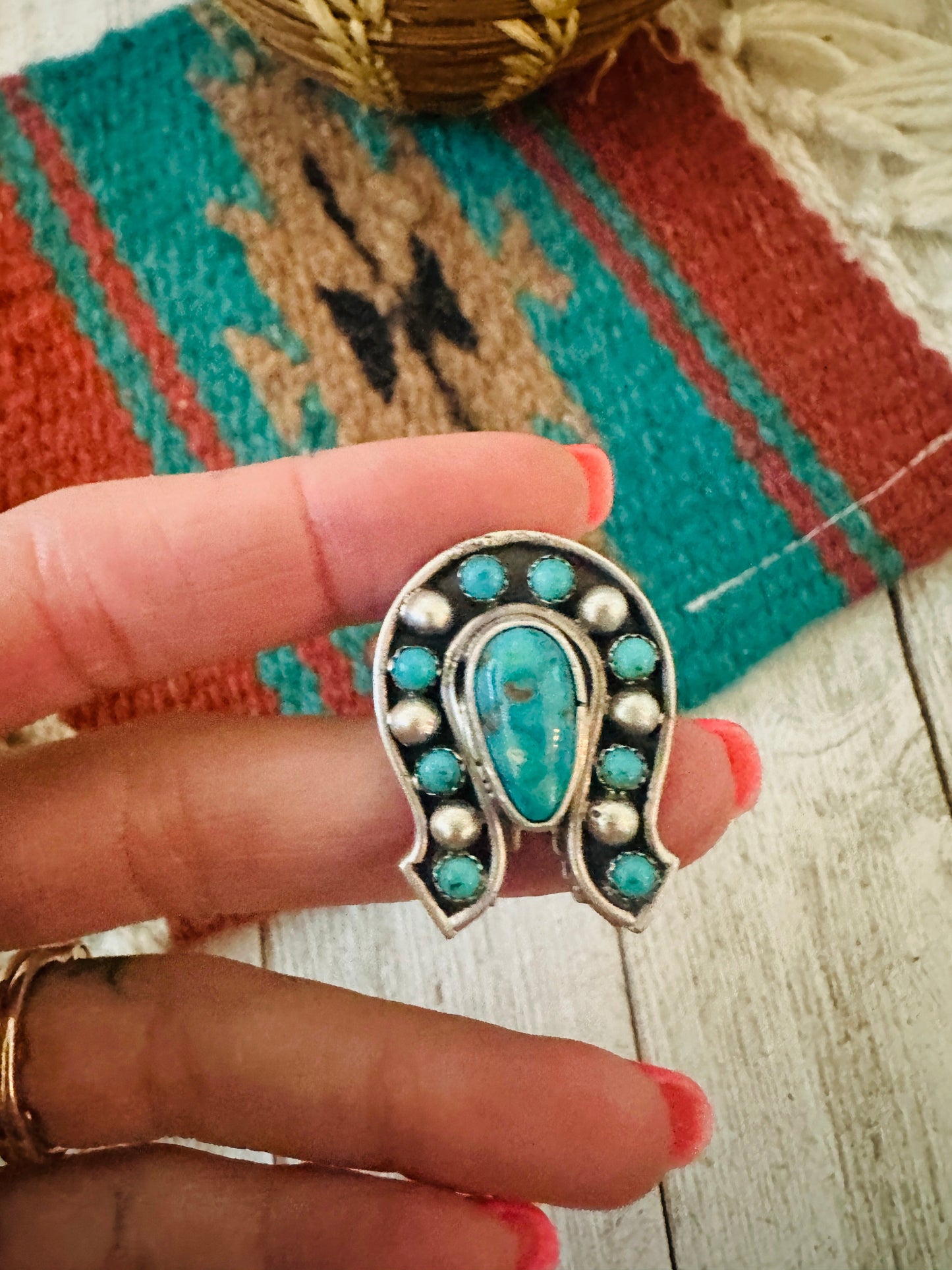 Handcrafted Sterling Silver & Turquoise Adjustable Horseshoe Ring