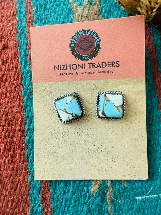 Handcrafted Cotton Candy and Sterling Silver Stud Earrings- Blue