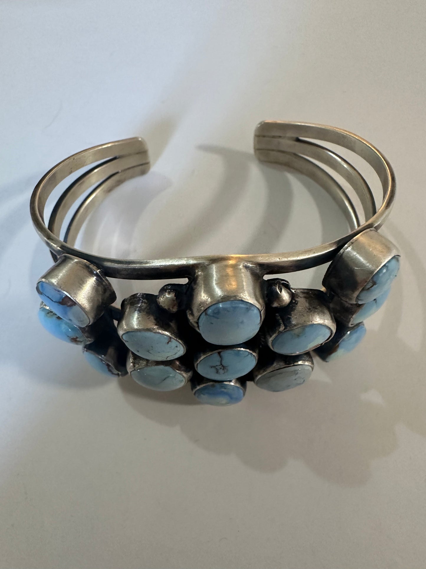 Navajo Golden Hills Turquoise & Sterling Silver Cuff Bracelet Signed B Johnson