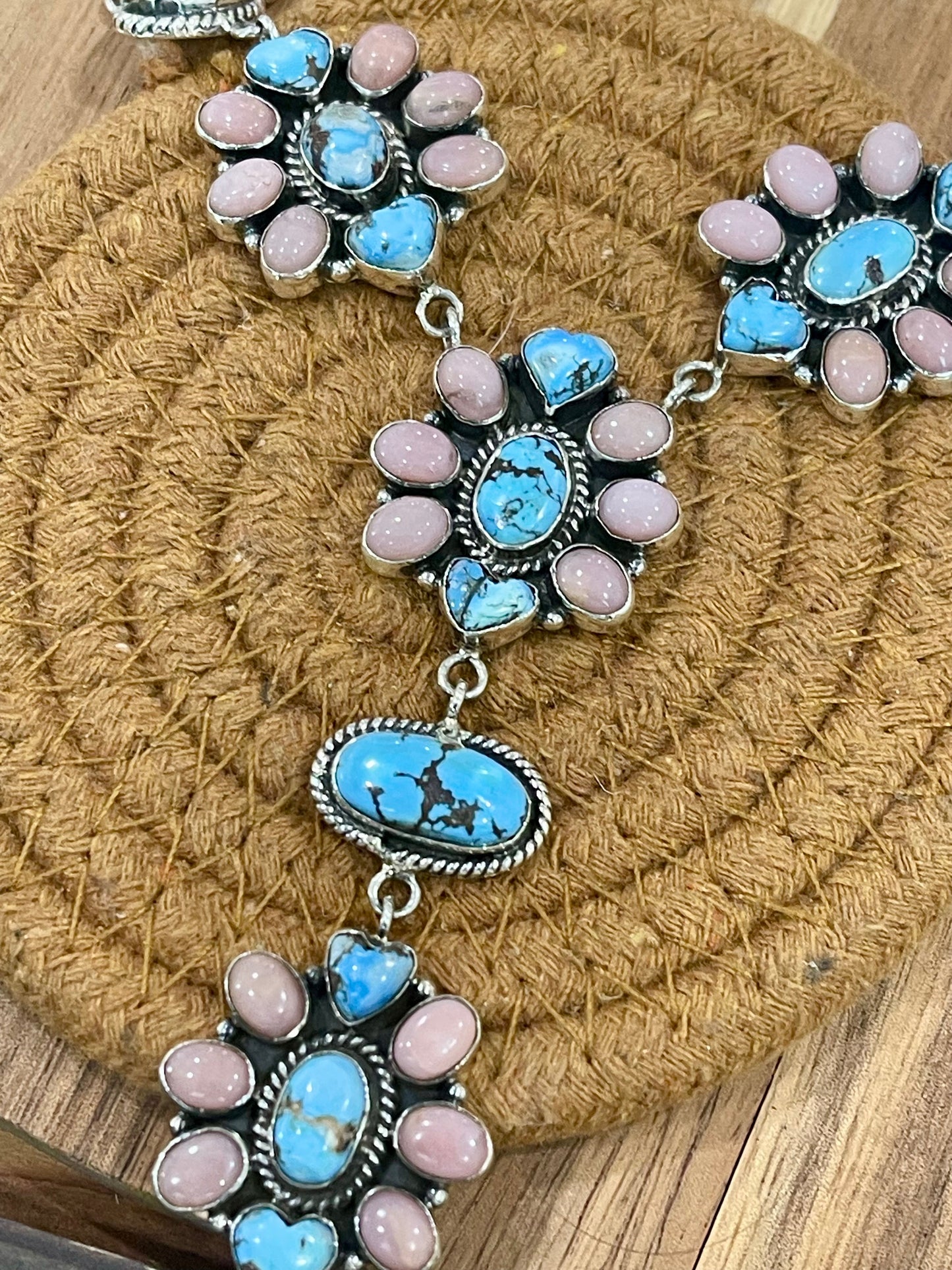 Handmade Sterling Silver, Golden Hills & Pink Conch Lariat Necklace