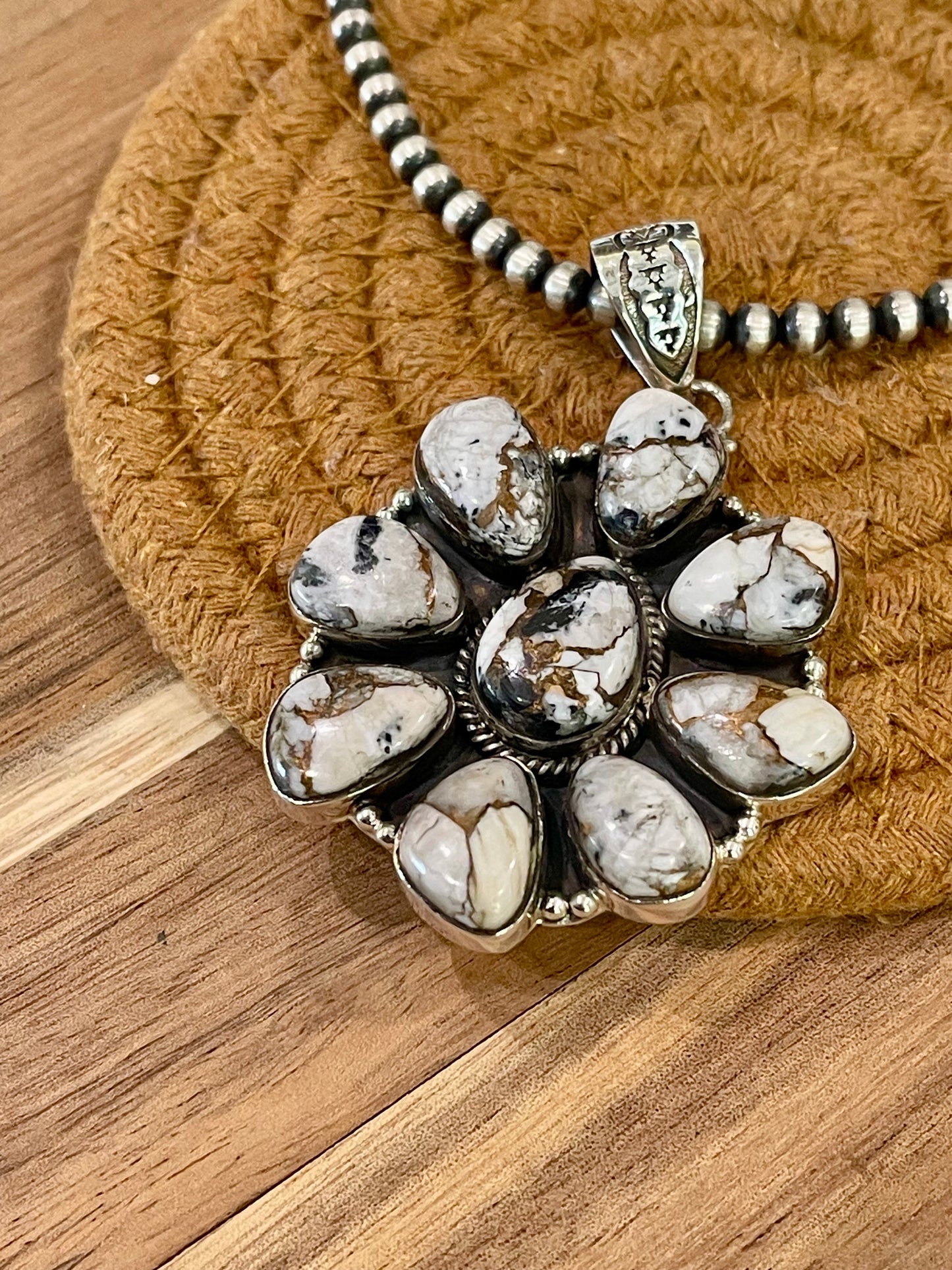 Handmade Sterling Silver & White Buffalo Mojave Cluster Pendant