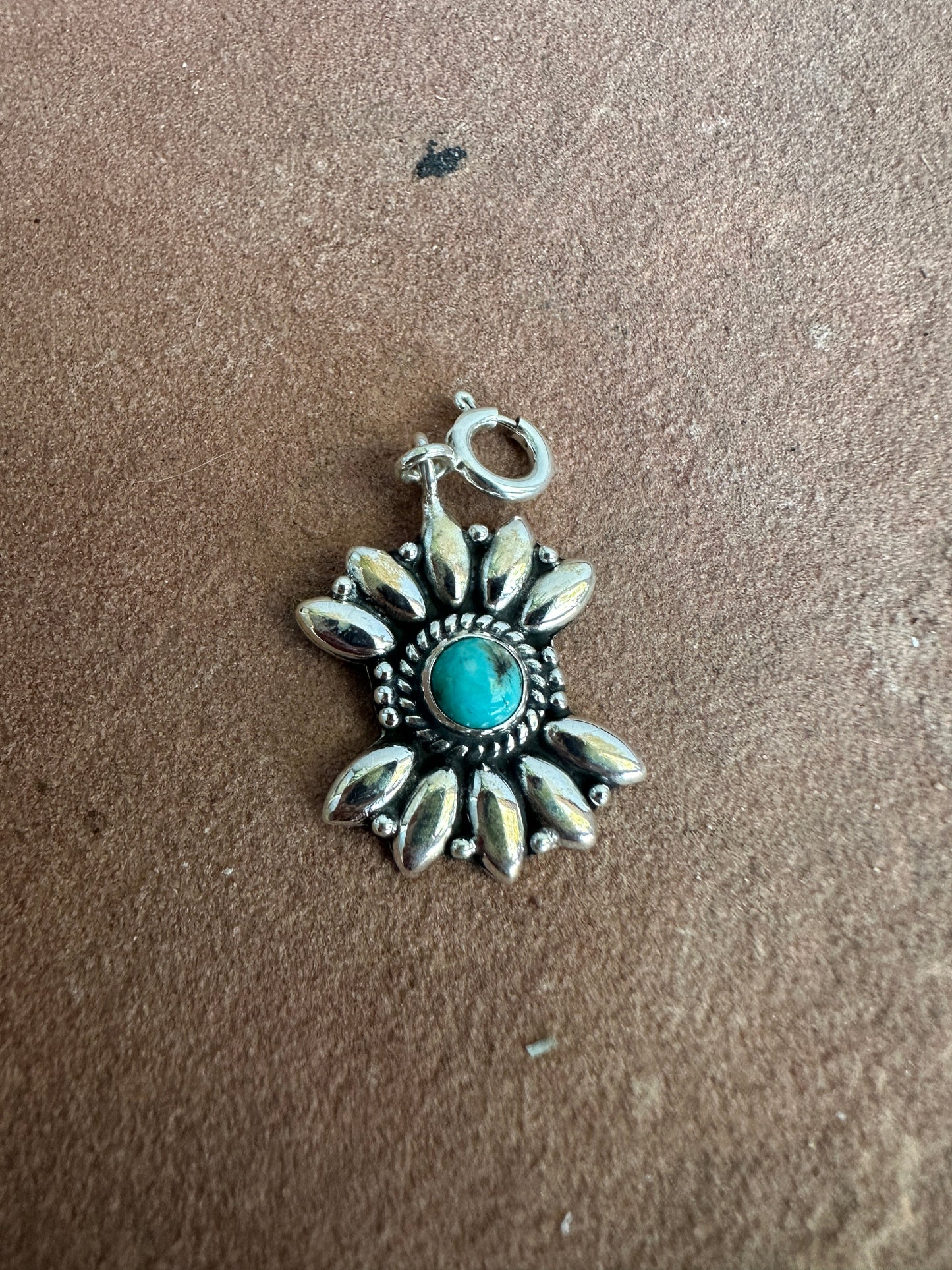 Handmade Sterling Silver & Turquoise Silver Flower Charm