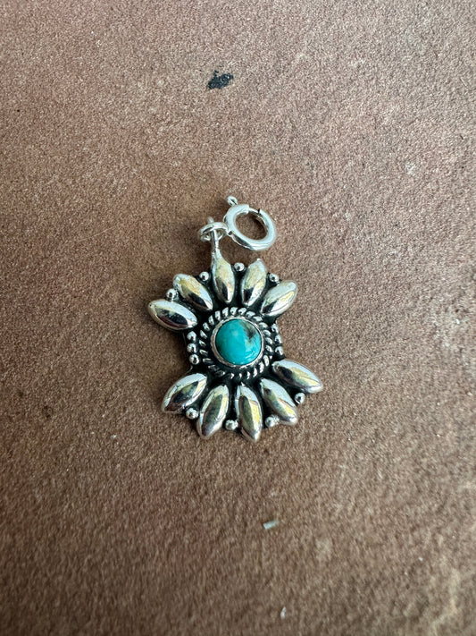 Handmade Sterling Silver & Turquoise Silver Flower Charm
