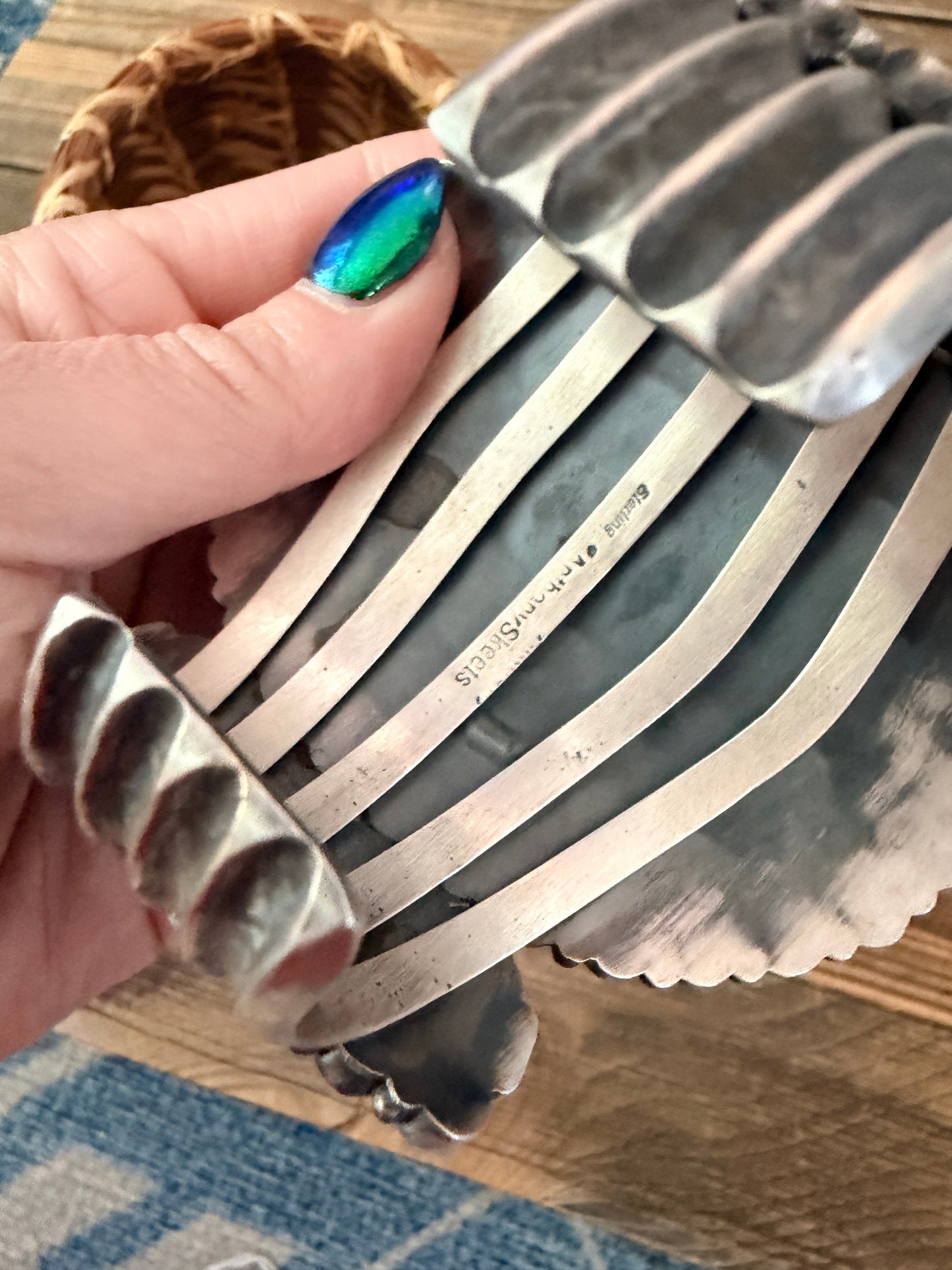 Handcrafted Sterling Silver & Turquoise Cluster Cuff Bracelet by Anthony Skeets