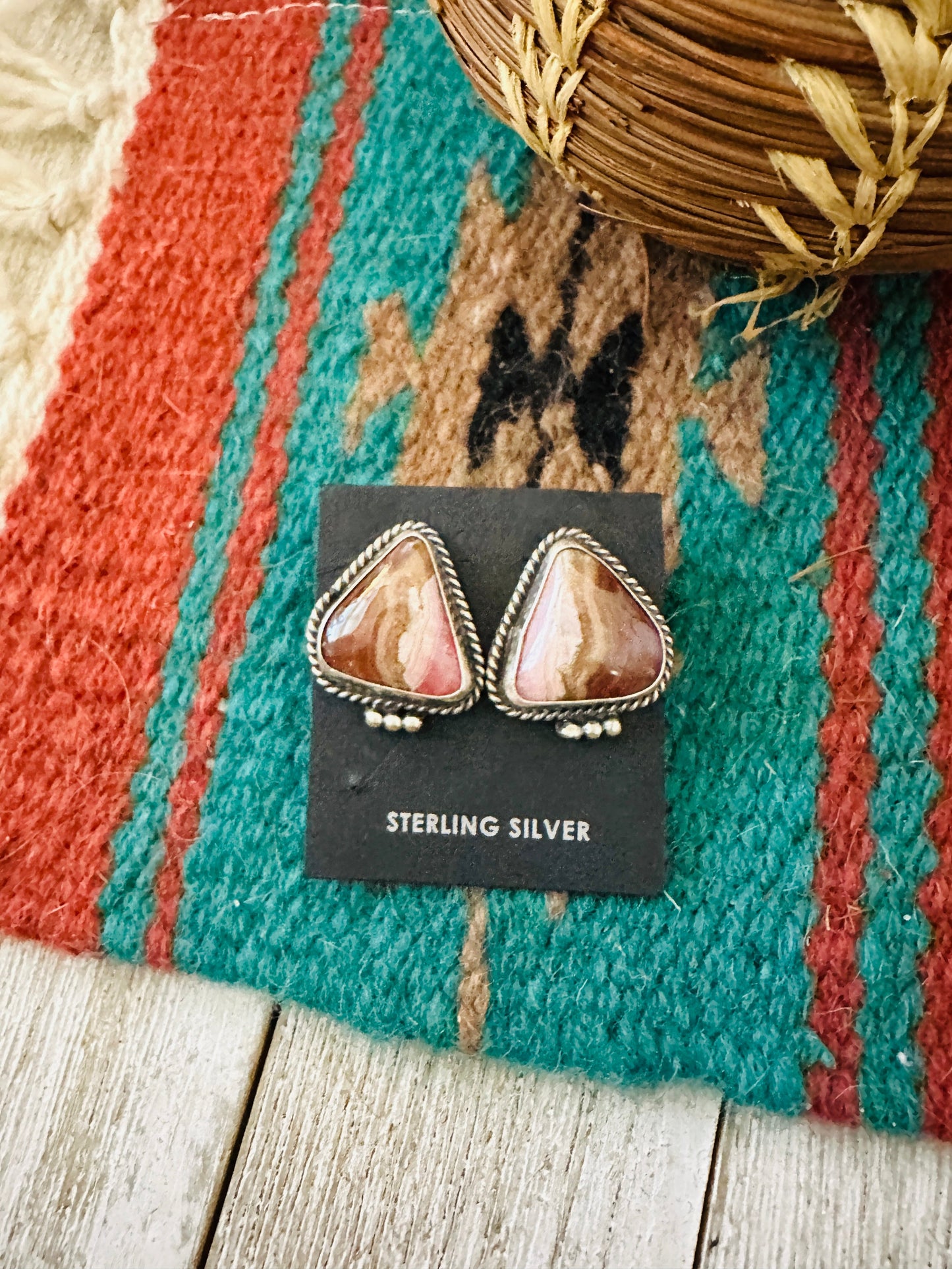 Handcrafted Rhodochrosite & Sterling Silver Post Earrings